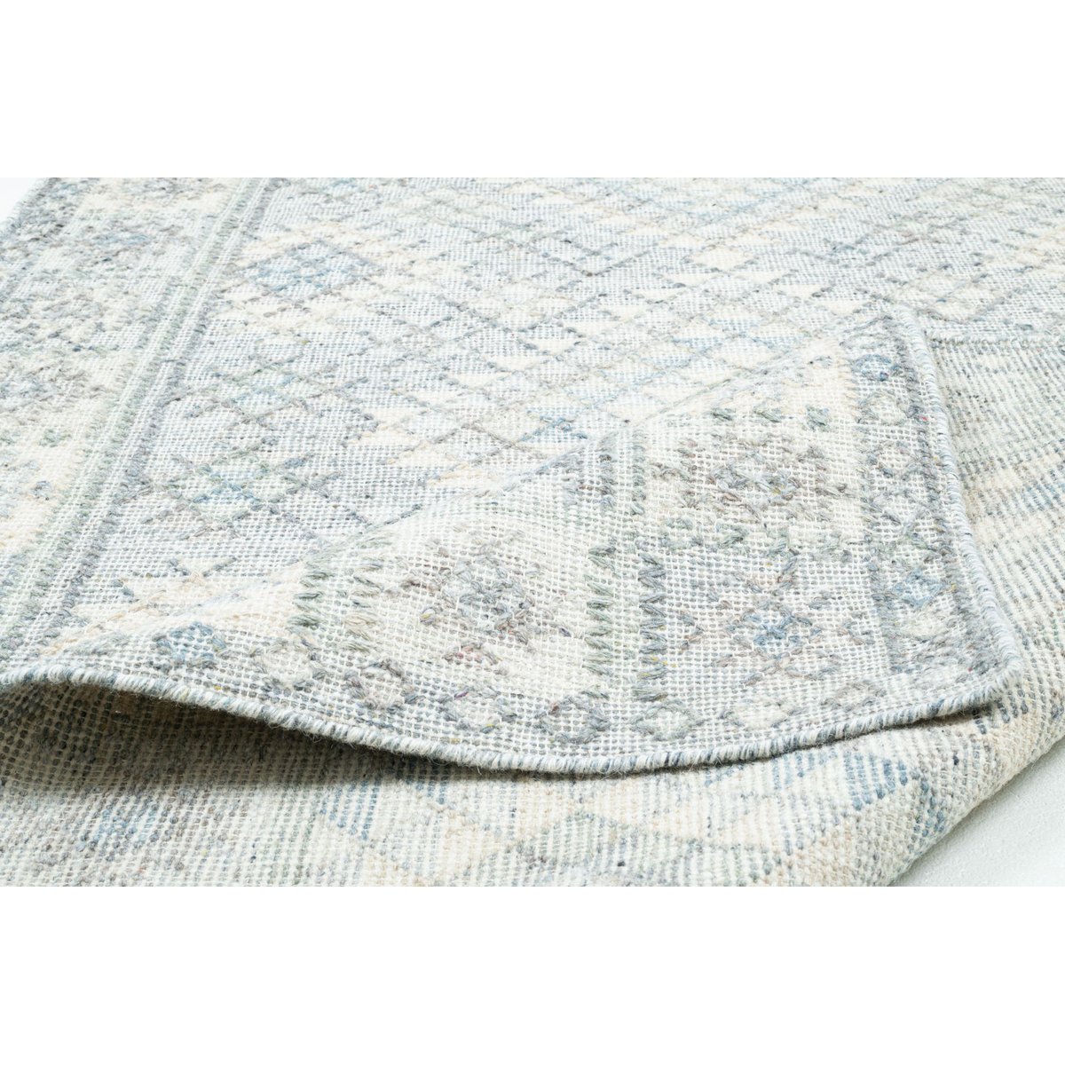 Tapis salon Zilch tissé main, laine et coton gris, THEKO