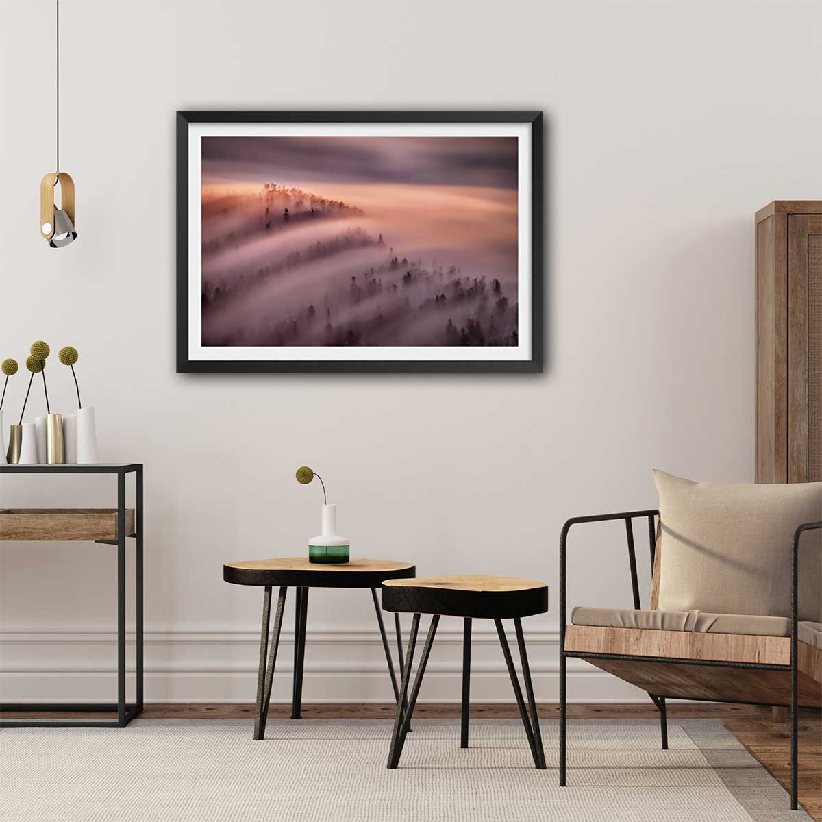 Poster ciel violet au matin affiche + cadre en bois - noir, HEXOA