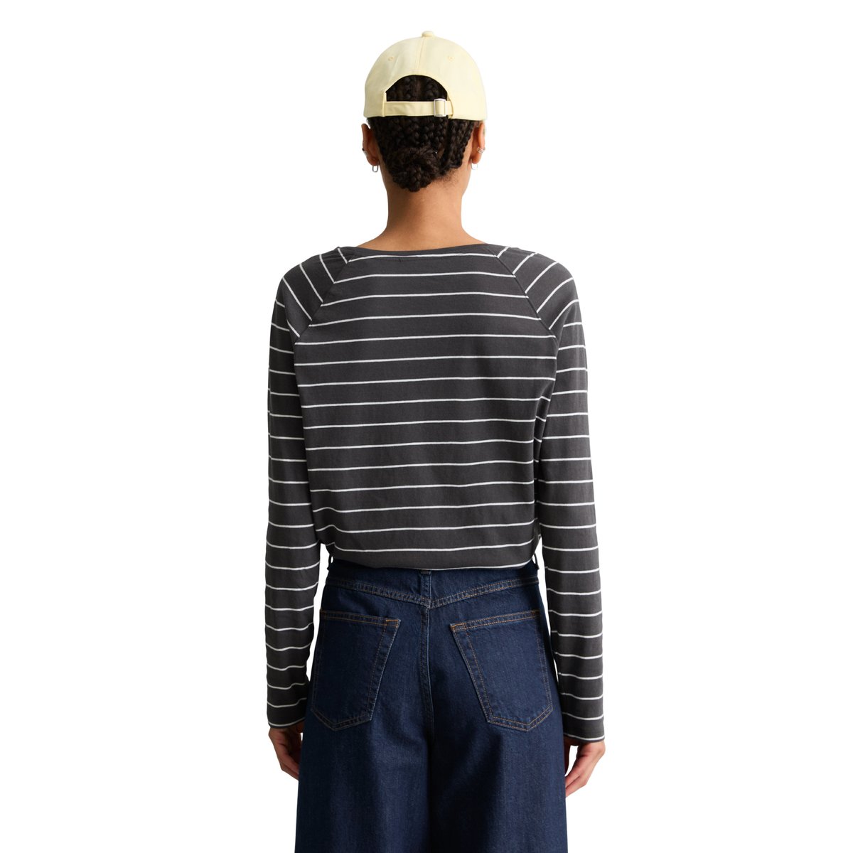 T-shirt long rayé relaxed en jersey à mailles lâches gris, MARC O’POLO DENIM