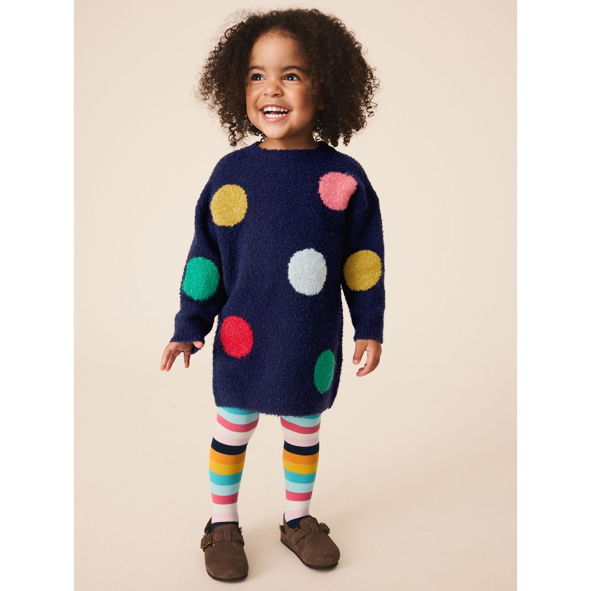 Ensemble robe pull en maille et collants tache arc-en-ciel marine, NEXT