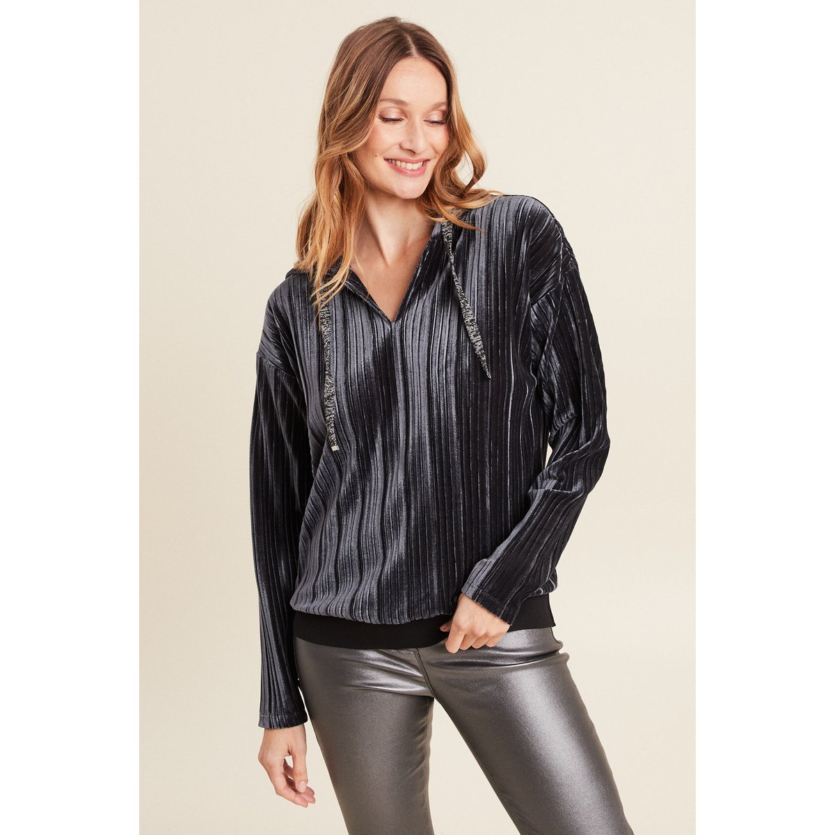 T-shirt manches longues plissé gris argent, BREAL
