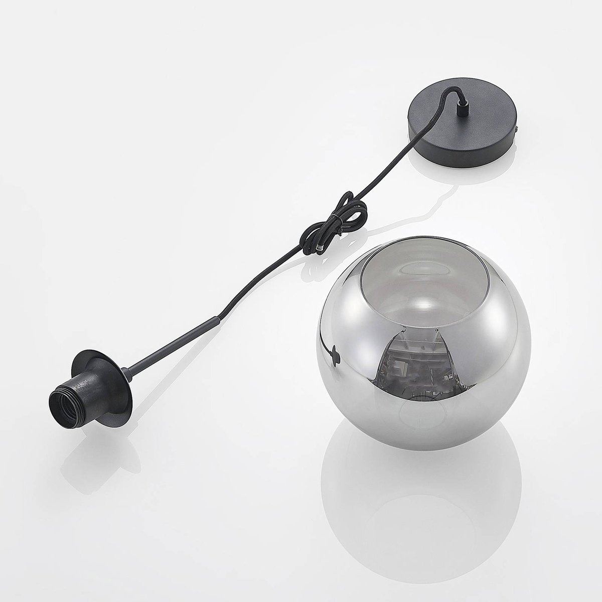 Suspension en métal moderne, Jurian noir sable, verre fumé, LINDBY