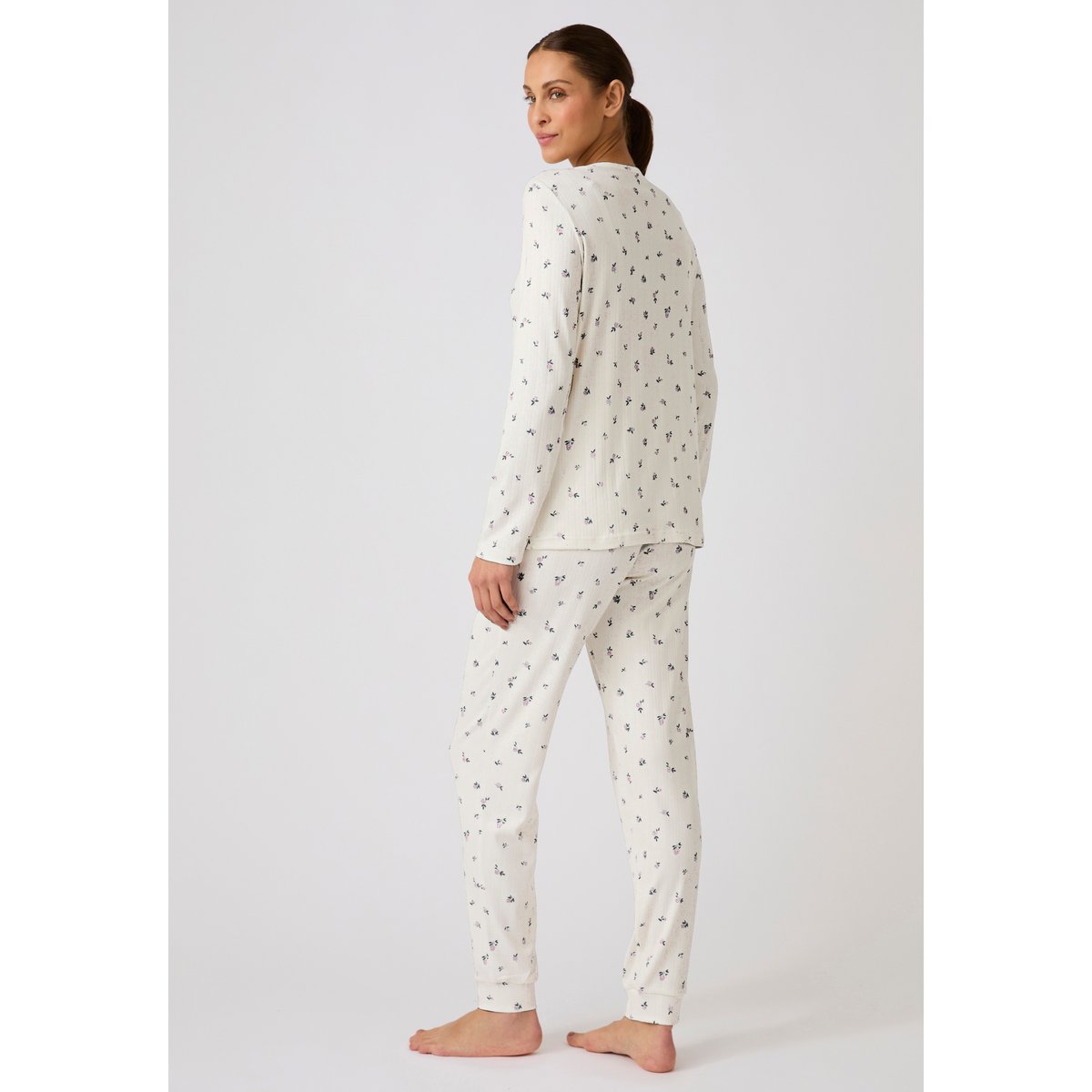 Pyjama Thermolactyl en maille pointelle blanc ecru fleuri, DAMART