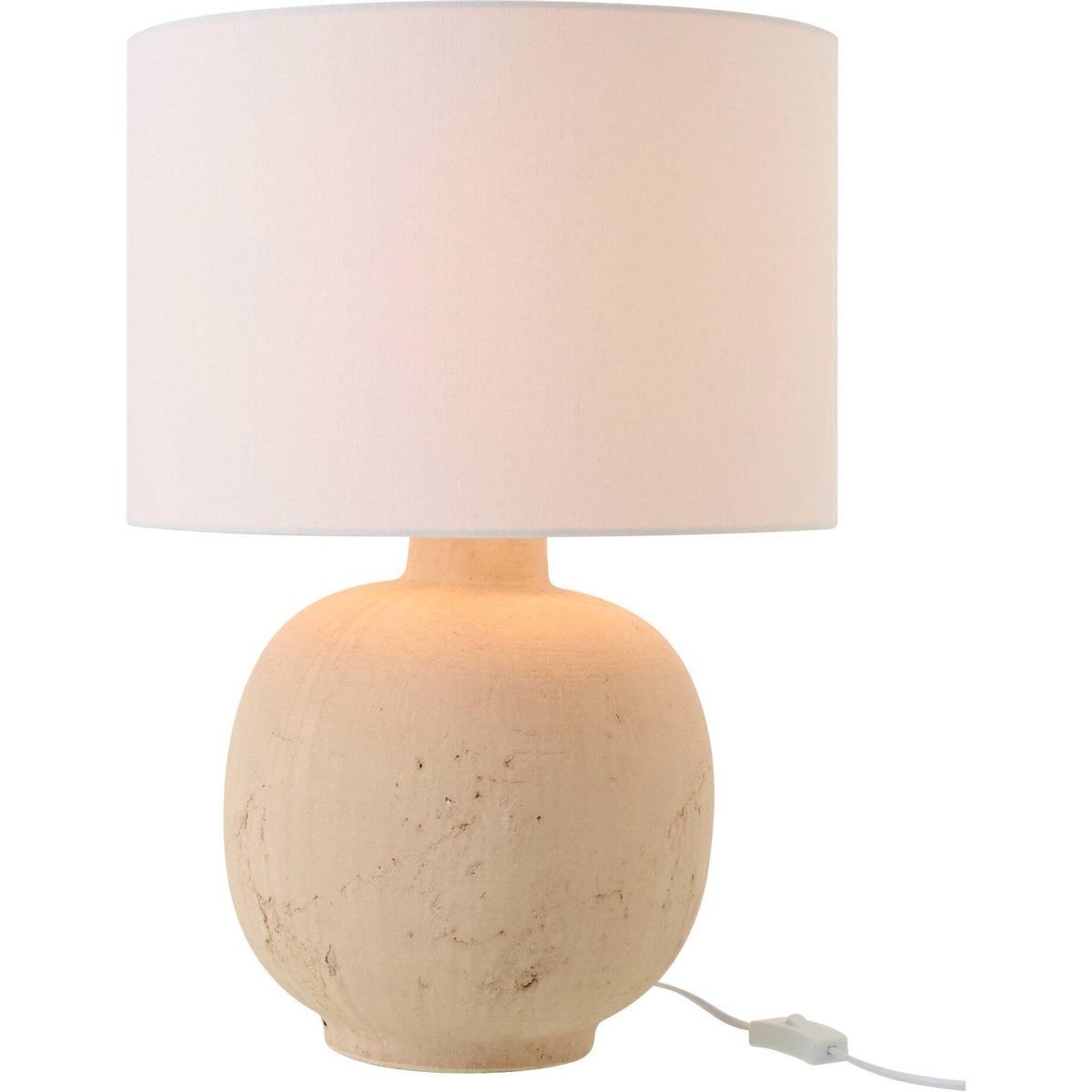 Lampe à poser boule en céramique beige naturel et abat jour blanc cassé, RECOLLECTION