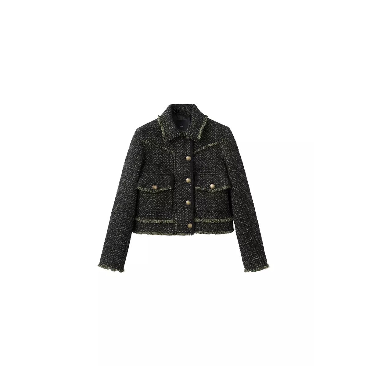 Veste tweed col à revers vert, MANGO