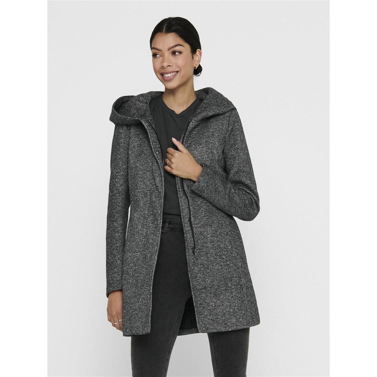 Manteau fin à capuche dark grey melange 1, ONLY