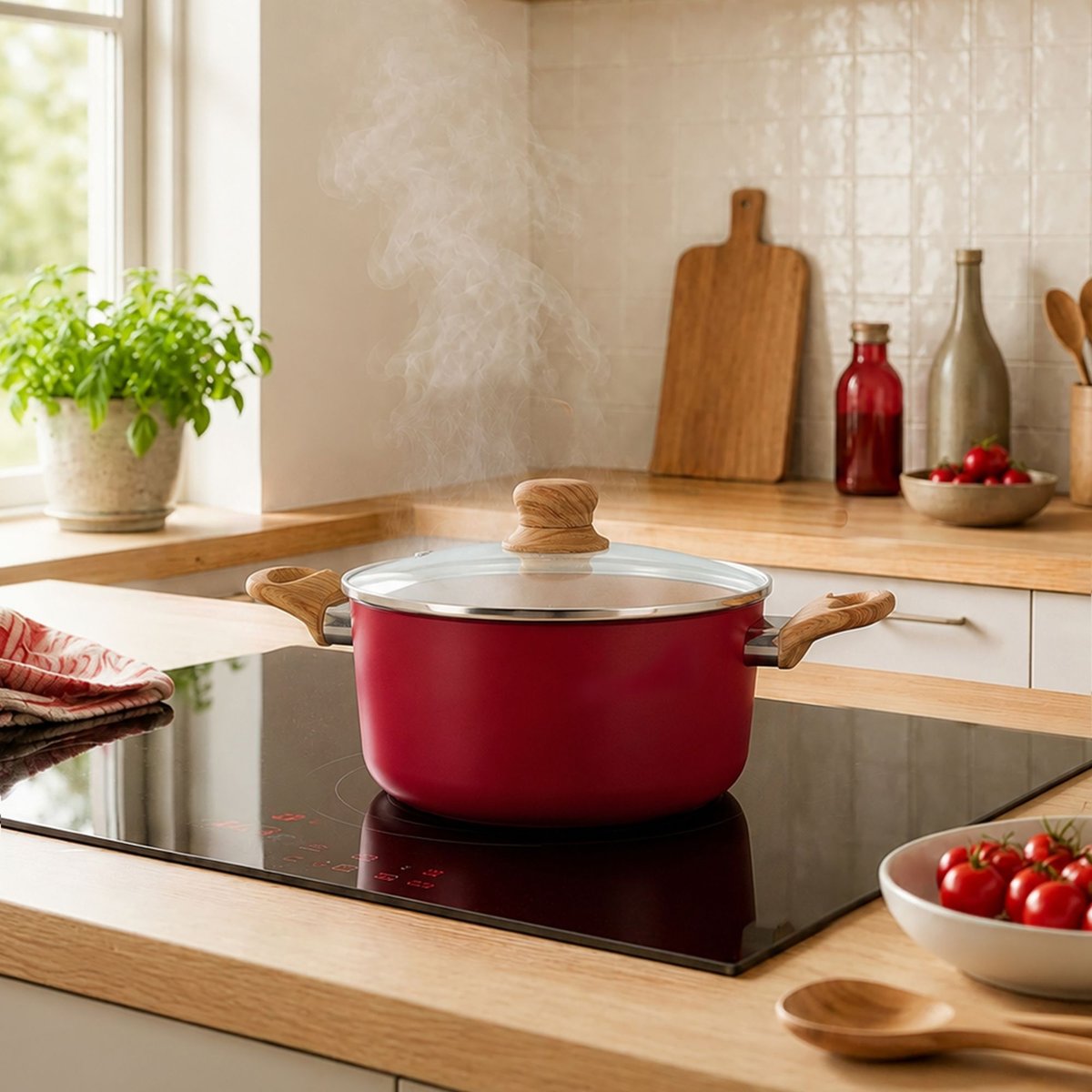 Batterie de cuisine 7 pièces en aluminium, COLORAMA magenta, MENASTYL