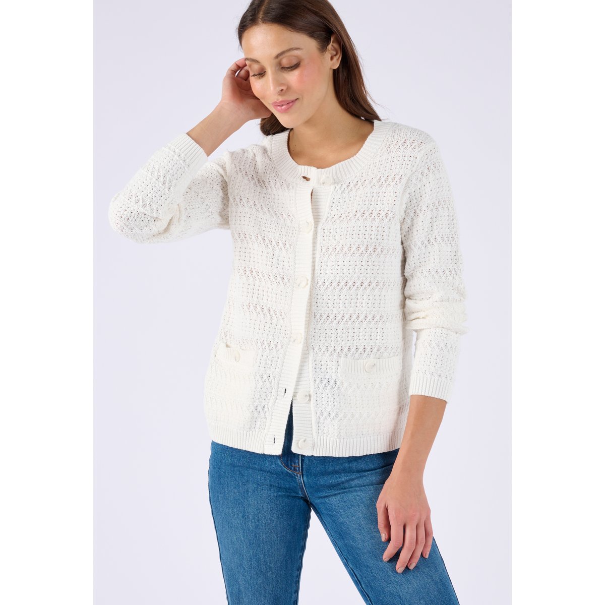 Cardigan court jeu de maille blanc cassé, DAMART