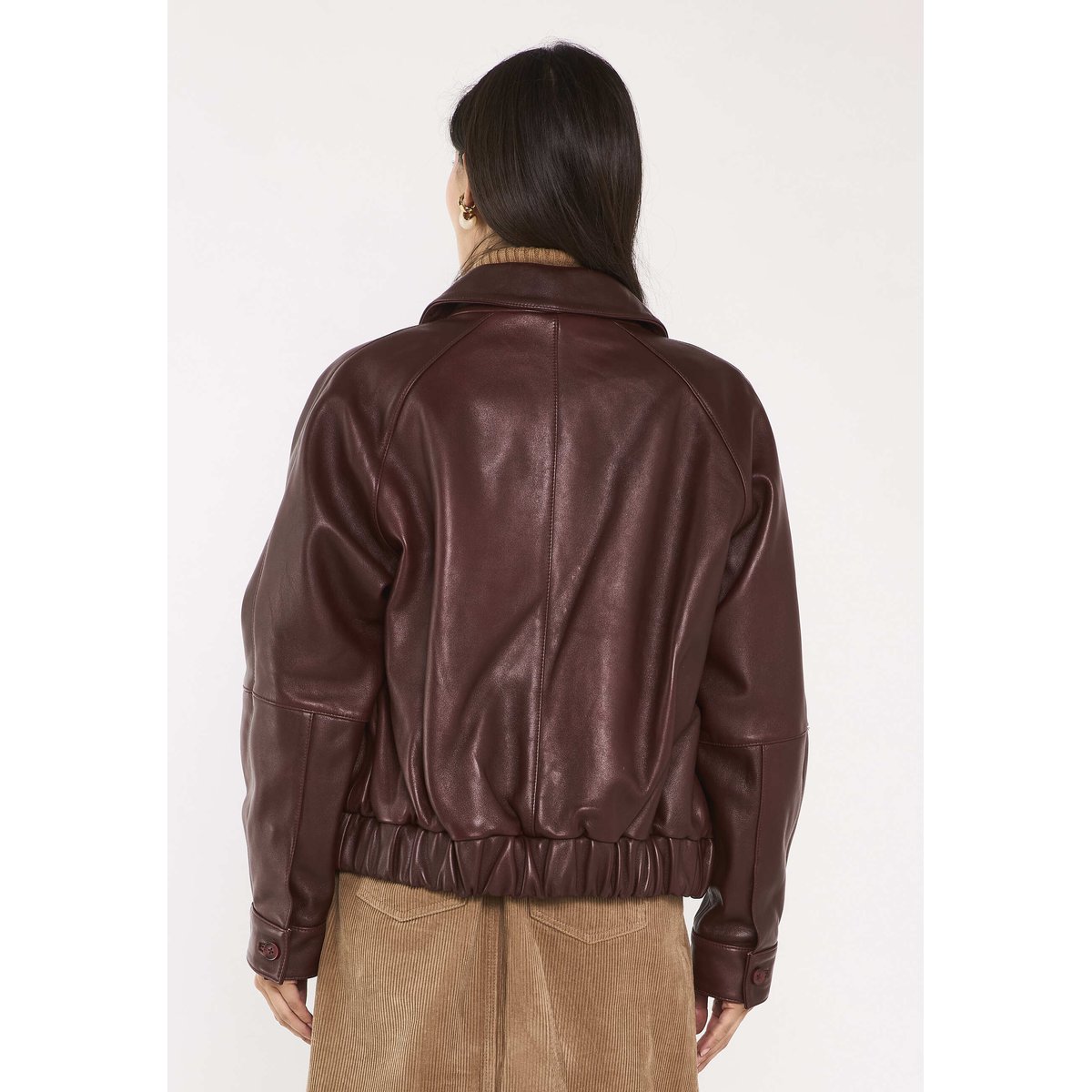 Blouson à manches longuesen cuir BARNABE cannelle, Maison 123