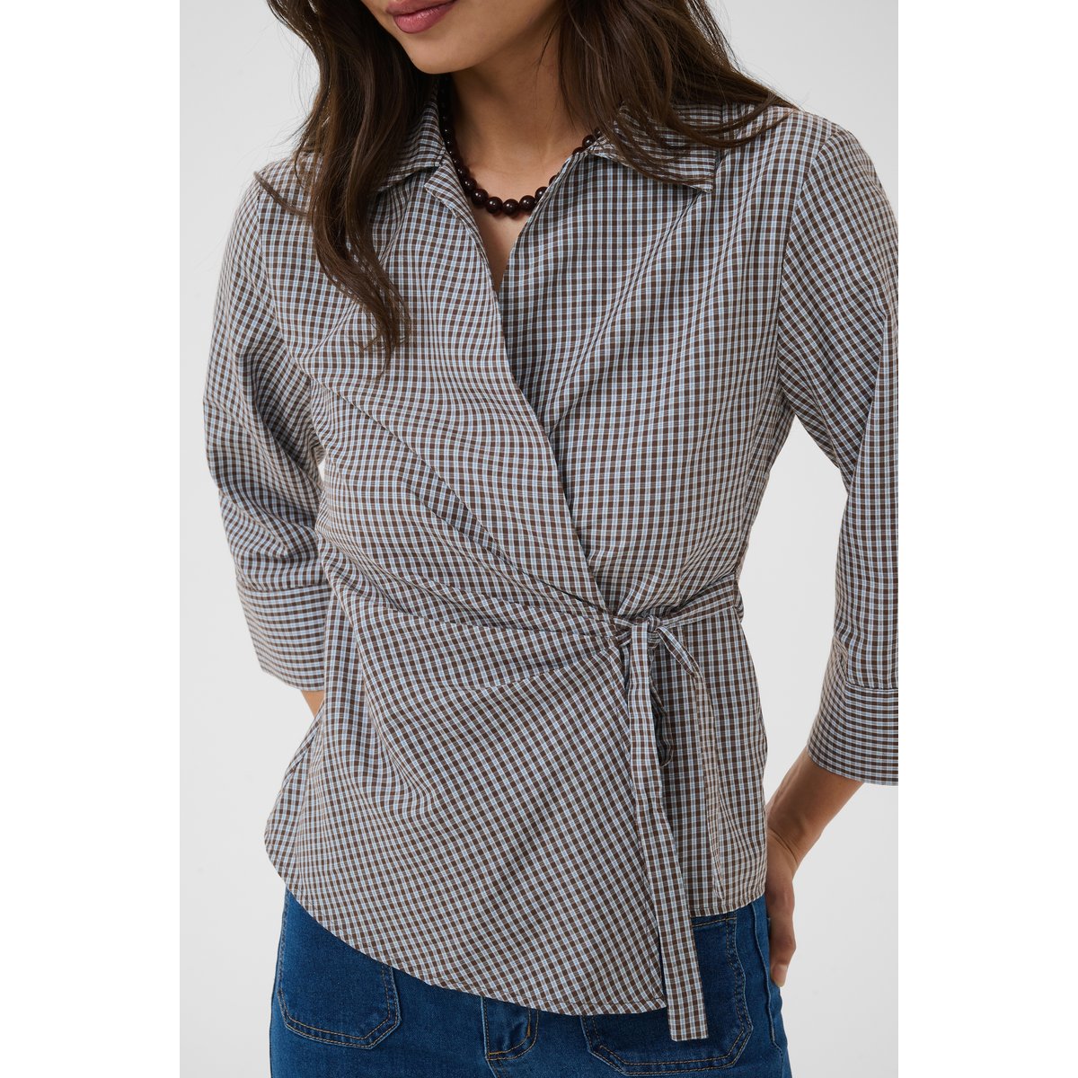 Chemise à manches longues marron bleu brown/blue check, KAFFE