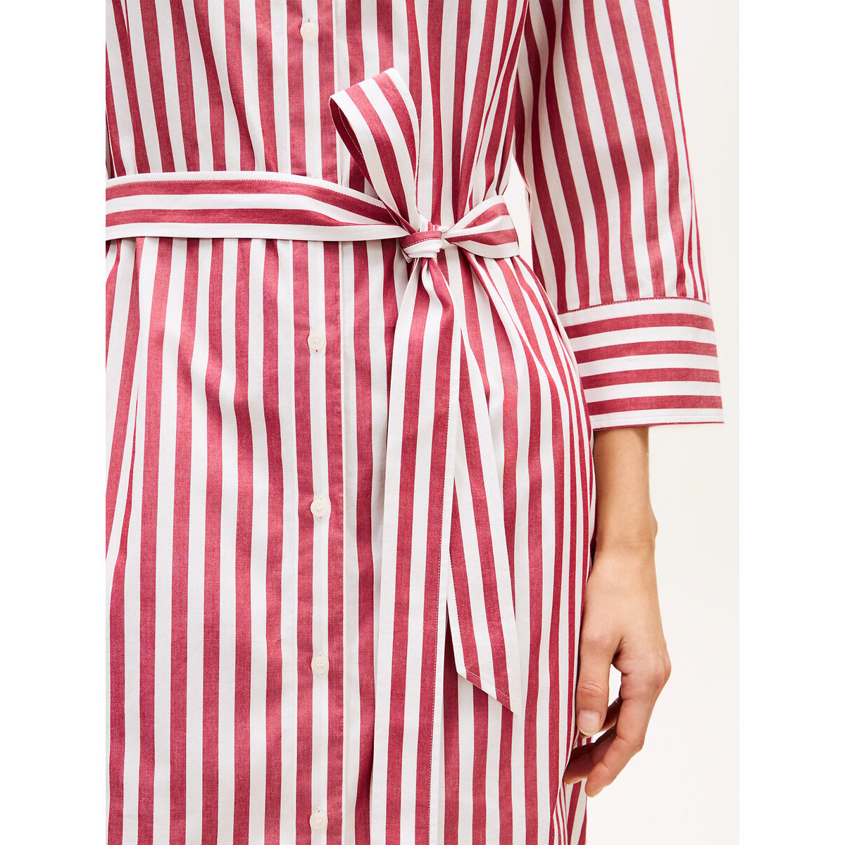 Robe chemise rayée manches 3/4 rayé blanc/rouge, TOMMY HILFIGER