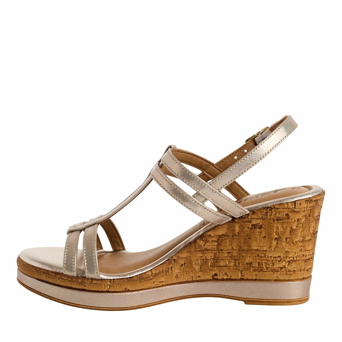 Leather Wedge Sandals champagne, TAMARIS