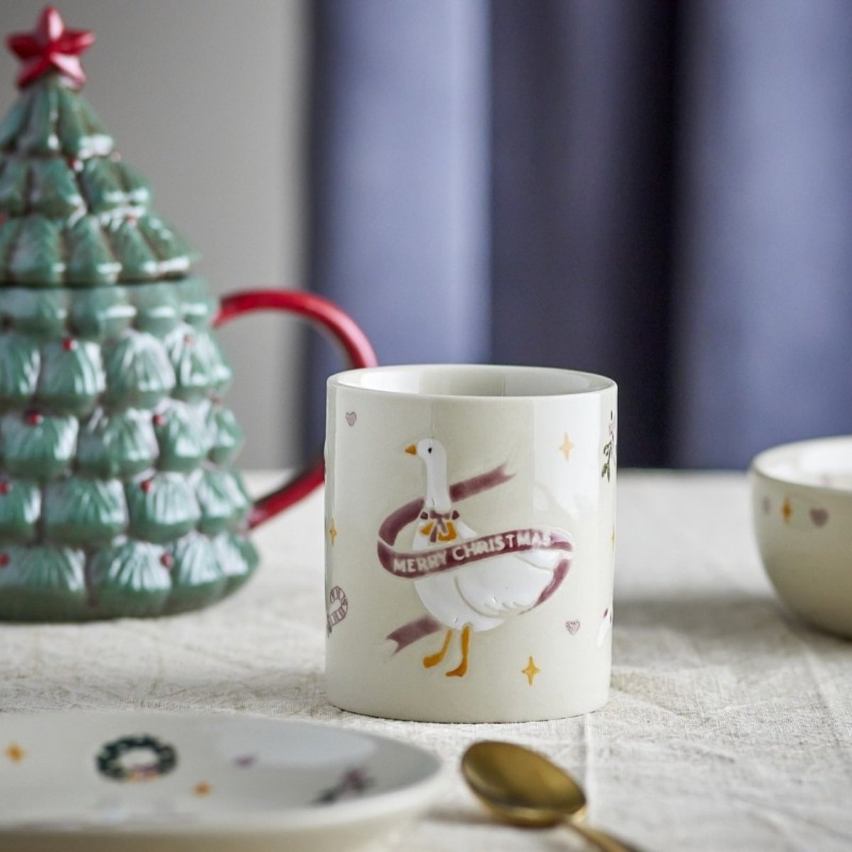 Tasse grès décore noël Mary set de 4 crème, BLOOMINGVILLE