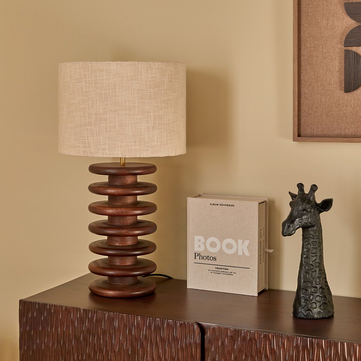 Lampe cylindrique en manguier ROCHI marron, ATMOSPHERA