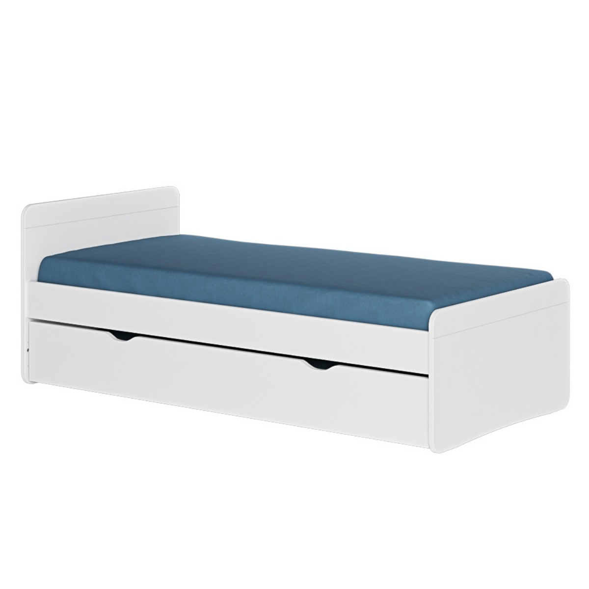 Pack lit gigogne avec matelas Bois massif LILOW blanc, AKITEN RETAIL