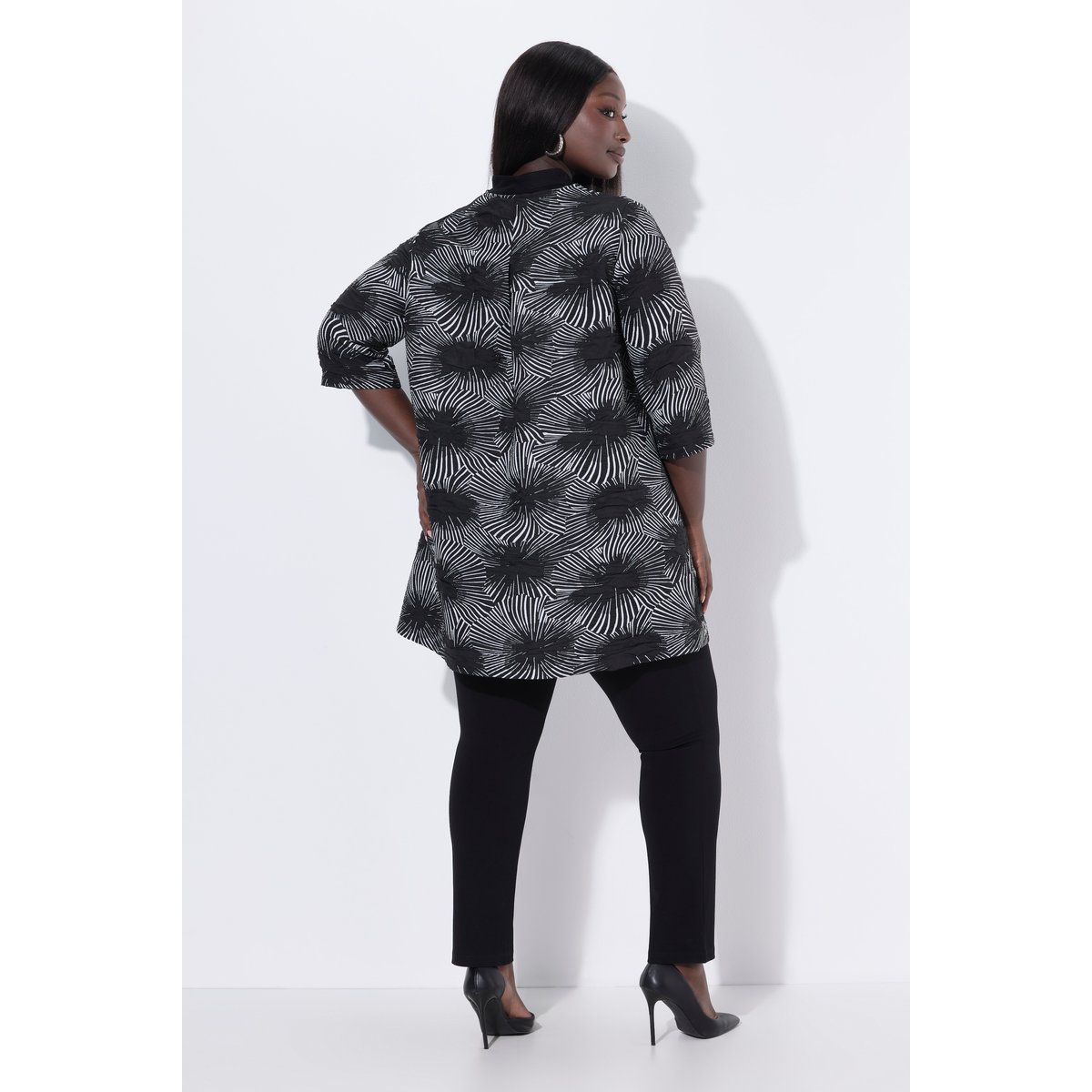 Veste jacquard à col rond et manches 3/4 noir, ULLA POPKEN