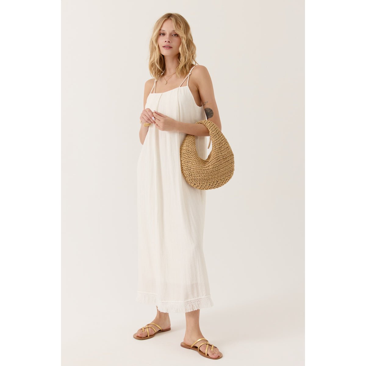 Robe longue à fines bretelles réglables Cleanta cream, ARTLOVE