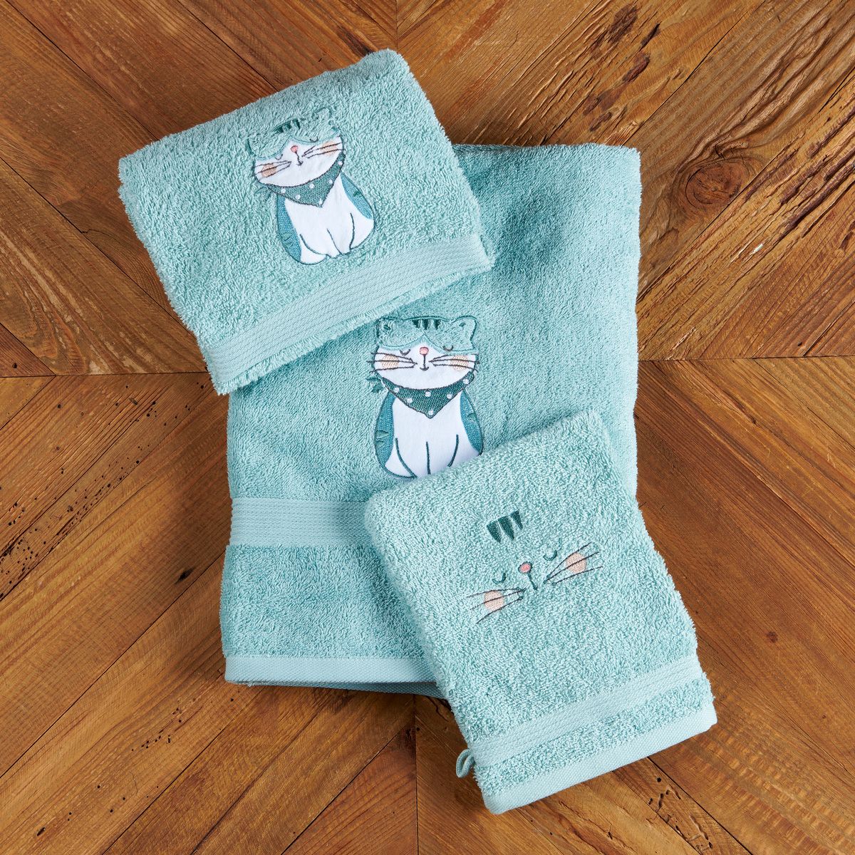 Drap de bain en Coton 450g/m² - LES PETITS FELINS blanc, TRADITION DES VOSGES