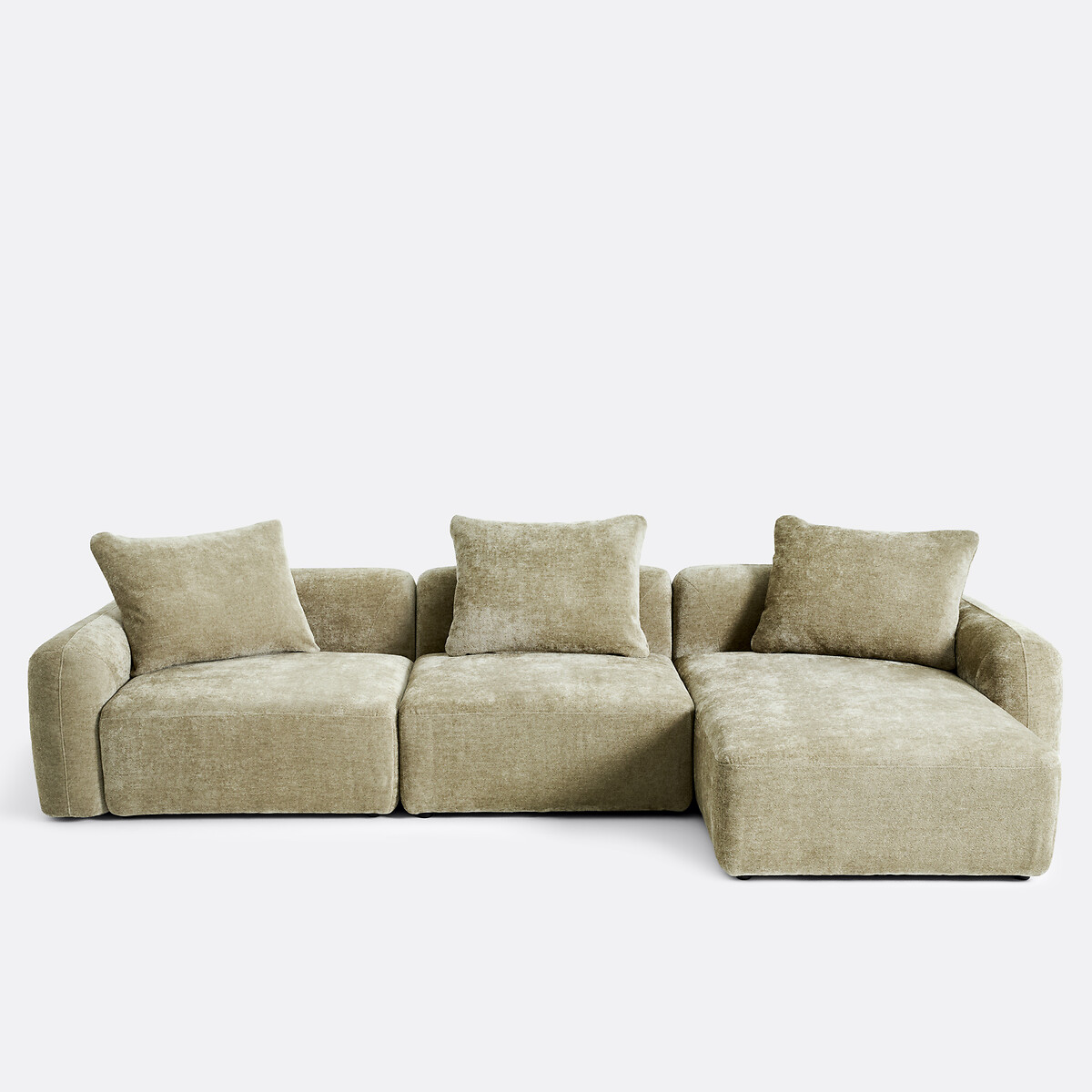 Canapé d'angle modulable droit 3 places, en chenille épaisse, AMAD vert sauge, LA REDOUTE INTERIEURS