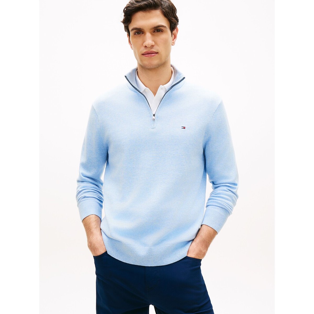 Pull à col demi-zippé bleu, TOMMY HILFIGER