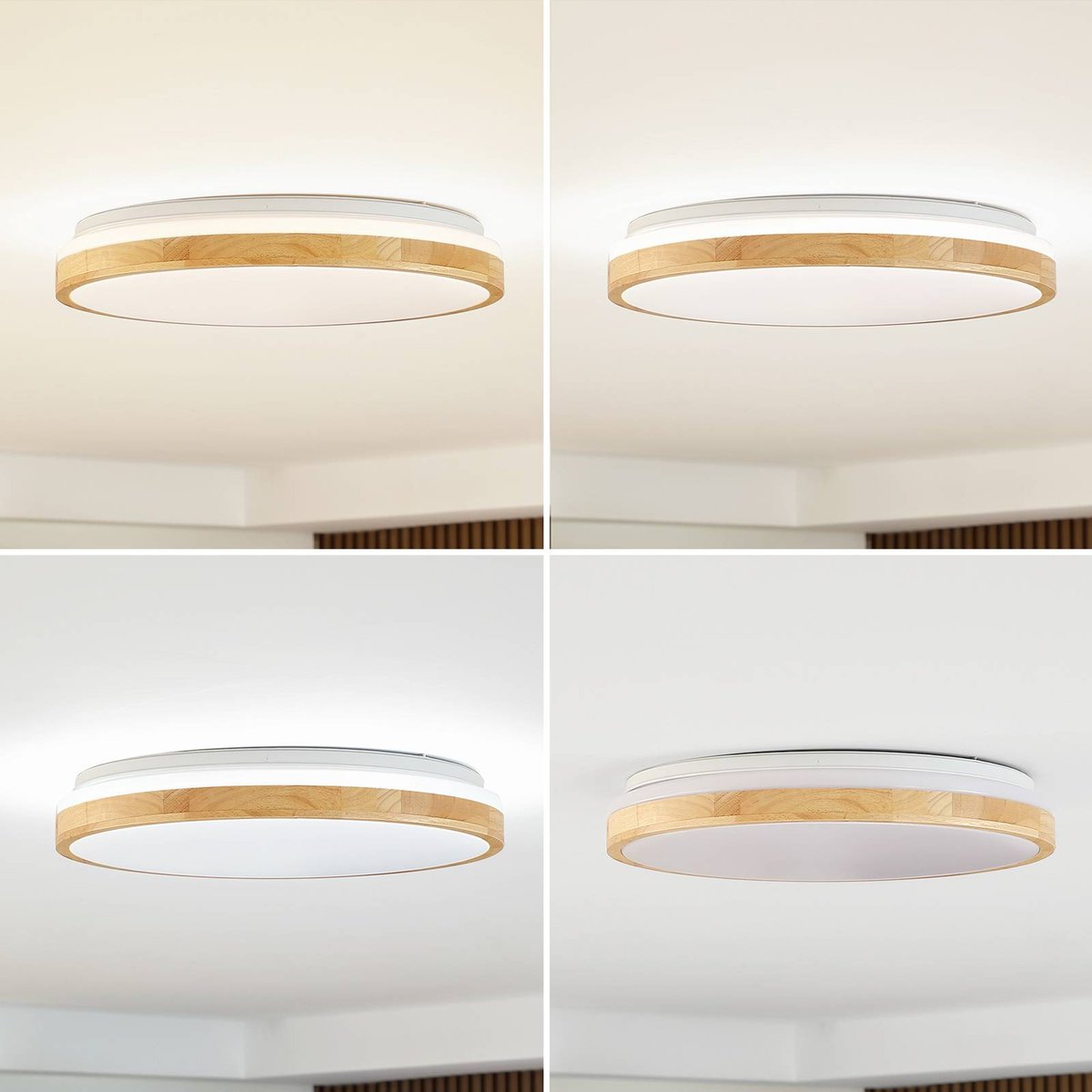 Plafonnier en bois moderneLED, Emiva bois clair, blanc, LINDBY