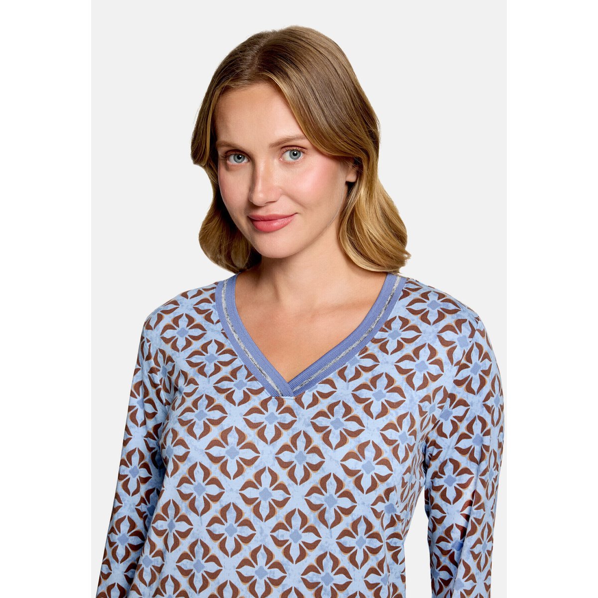 T-shirt façon blouse à élastique bleu/marron, BETTY BARCLAY