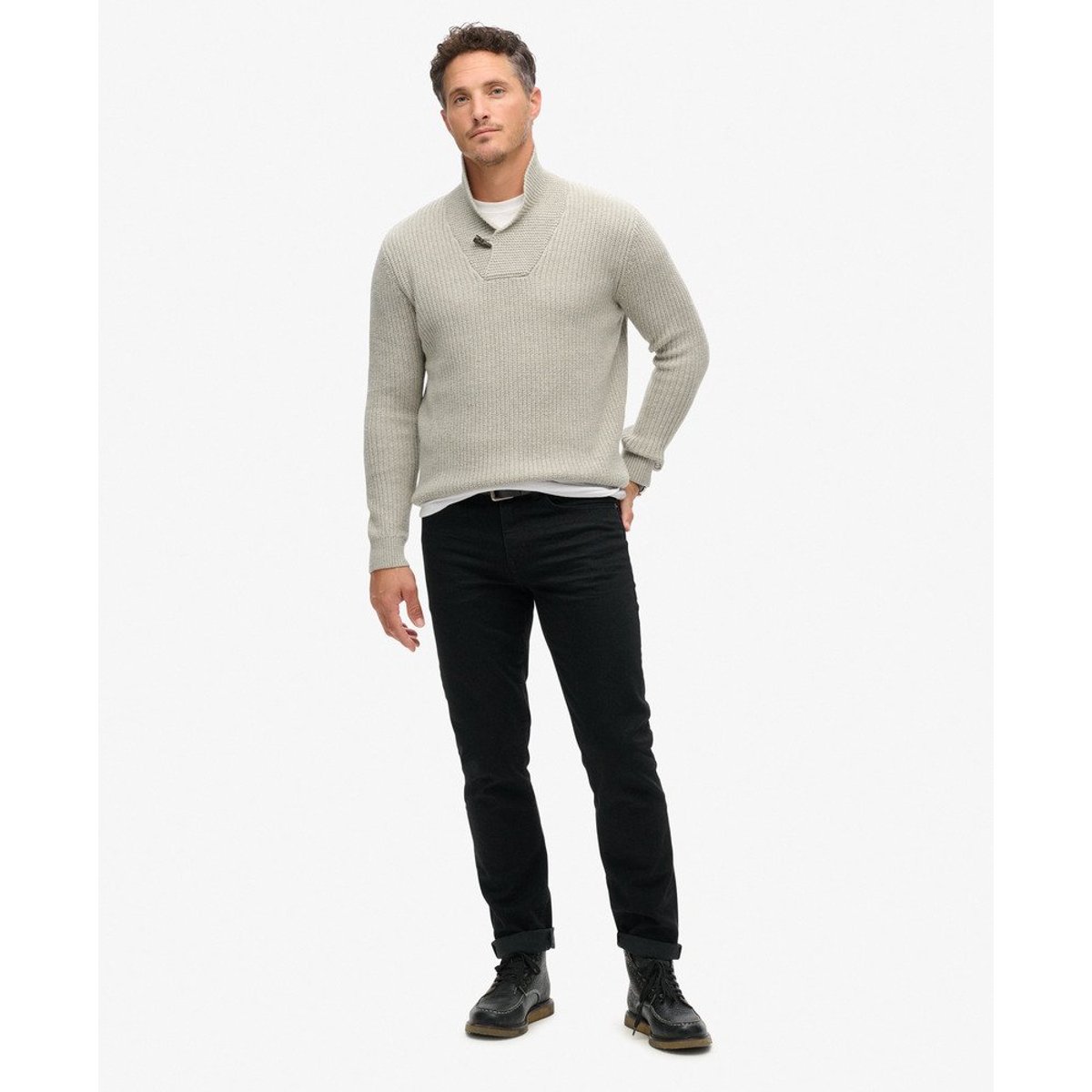 Pull à col châle Merchant Store gris chiné, SUPERDRY