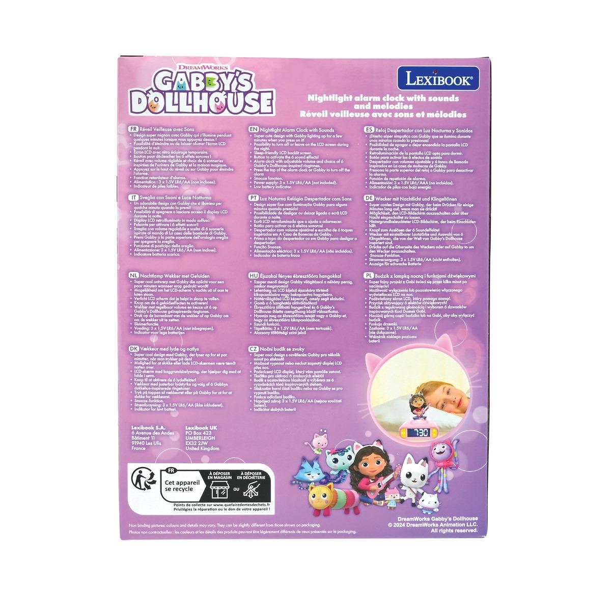 Réveil avec Veilleuse Lumineuse Gabby Dollhouse en 3D rose, LEXIBOOK