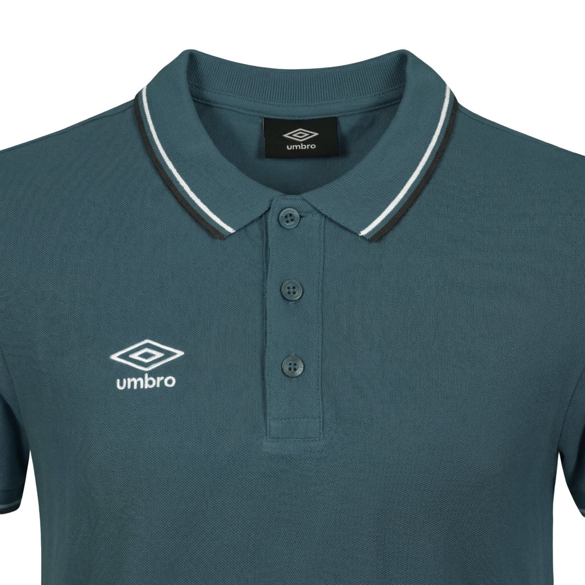 Polo piqué de coton bleu/noir/blanc, UMBRO