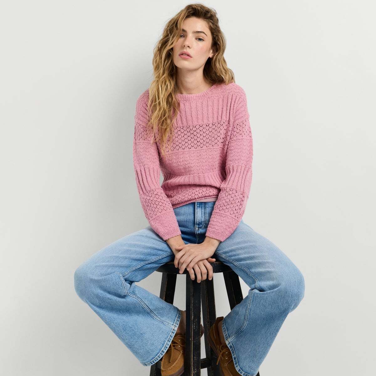 Pull Crochet À Col Rond rose poudre rose, PEPE JEANS
