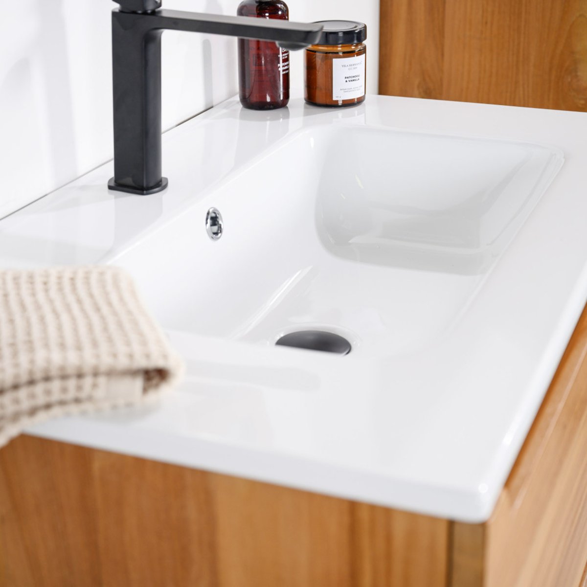 Meuble salle de bain en teck et céramique Vila 80cm naturel, WANDA COLLECTION