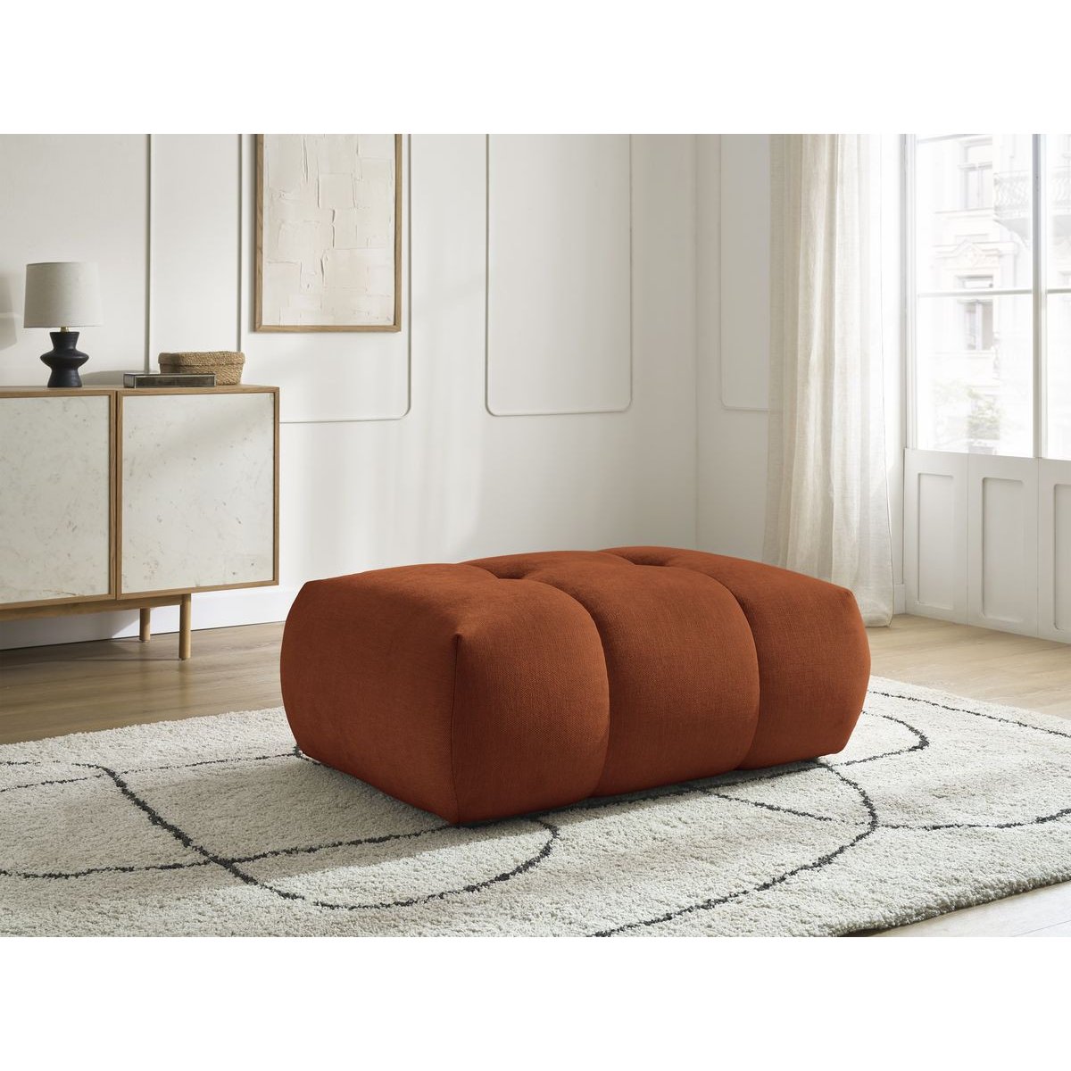 Pouf tissu lisse, FUJI orange, BOBOCHIC