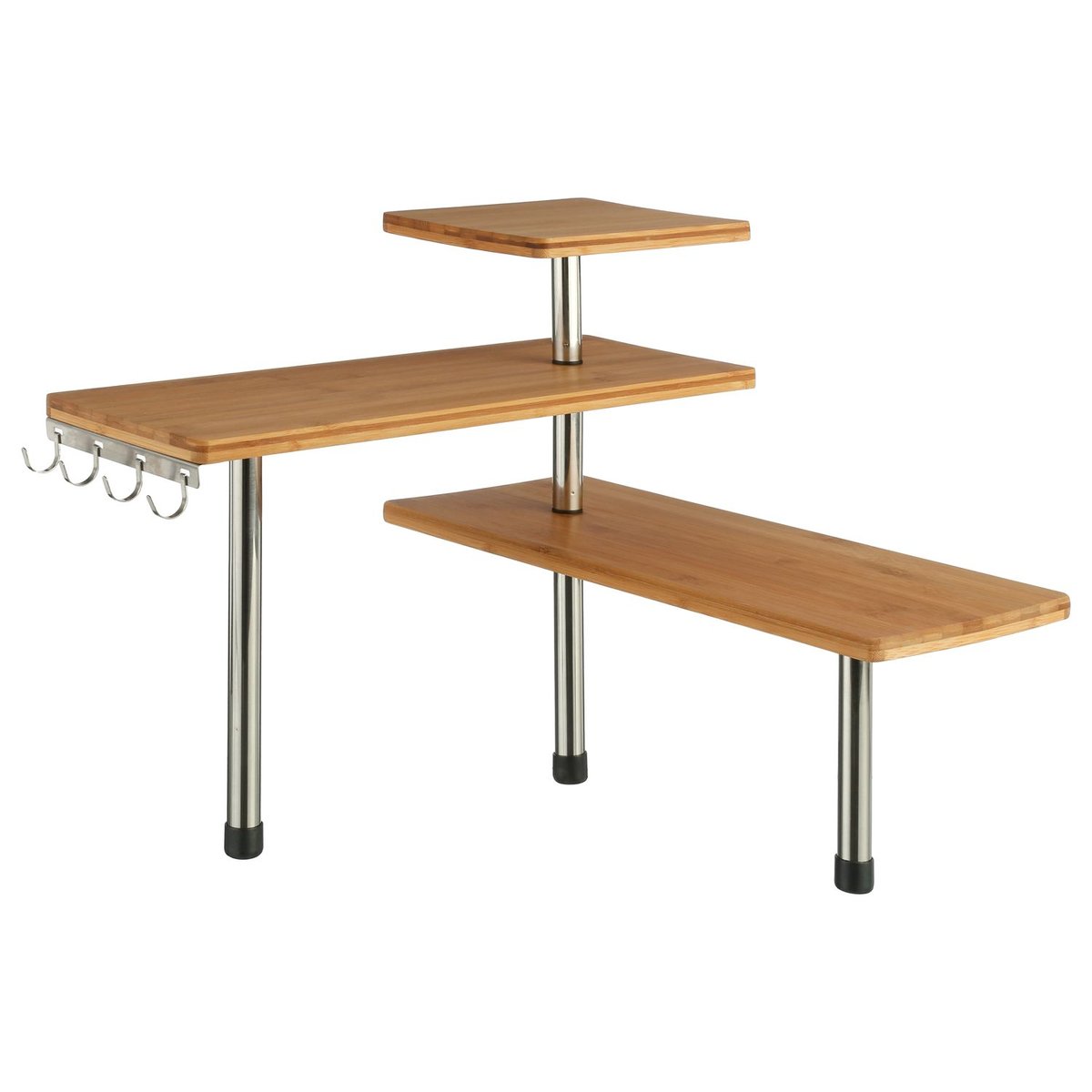 Etagère d'angle 3 niveaux avec crochets en bambou beige, SECRET DE GOURMET