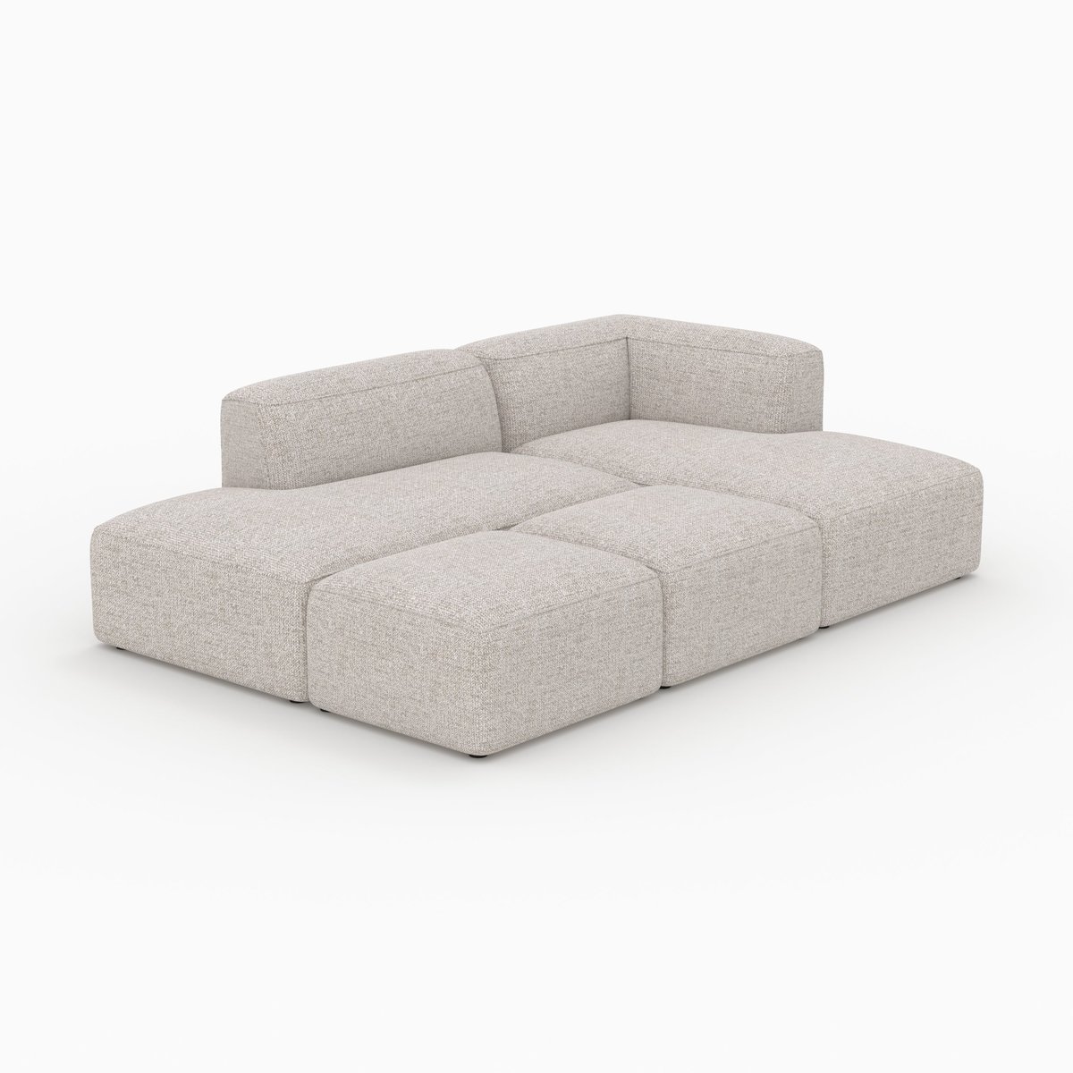 Canapé d'angle droit modulable, tissu 4 places , 2 poufs - HESTIA beige, MAISON PAVANE