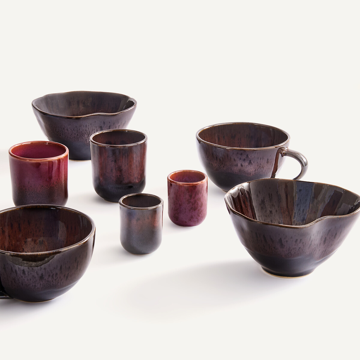 Lot de 4 tasses à thé, en grès émaillé brillant, ZOURO lie de vin, AM.PM