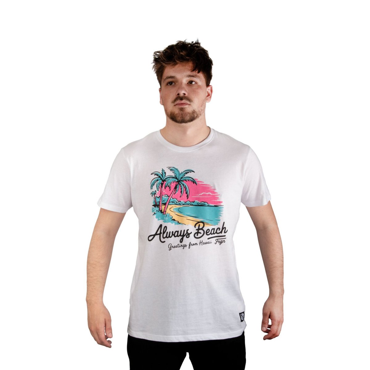 Tee shirt en coton HAWAII blanc/rose/turquoise, FREEGUN