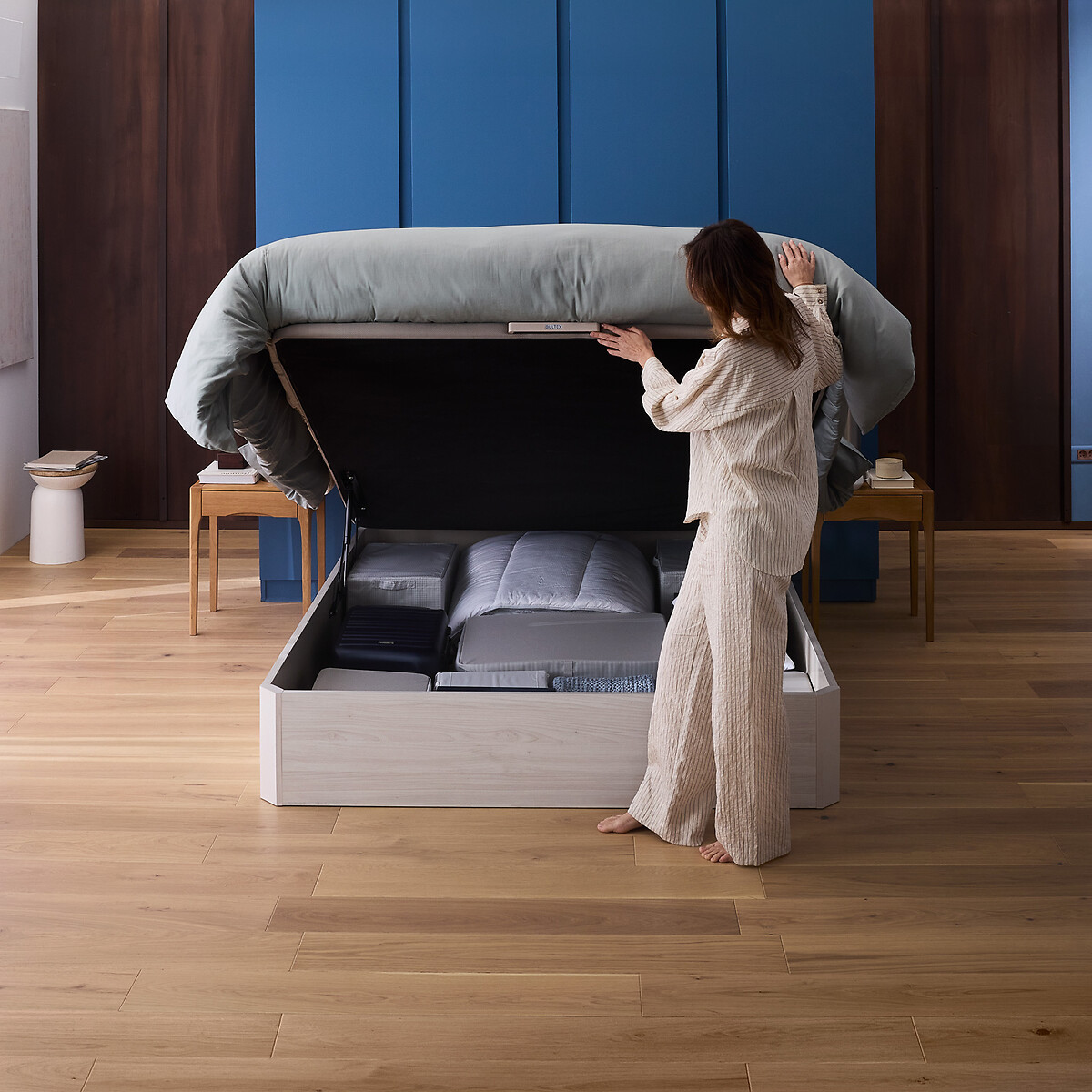 Sommier lit coffre, Space Up  chêne blanchi, BULTEX