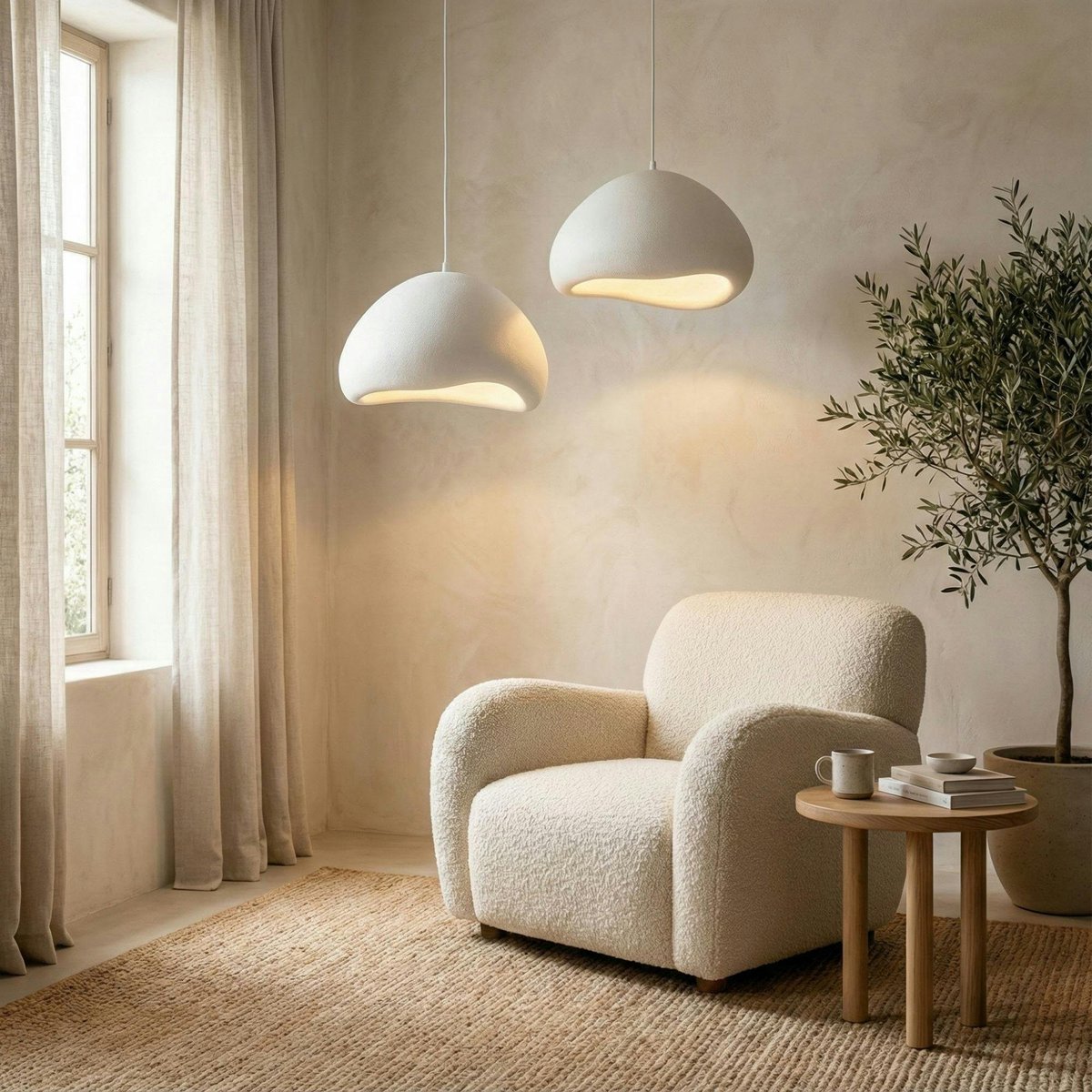 Suspension blanche design organique 2 abat-jour NOXIS blanc, PIER IMPORT