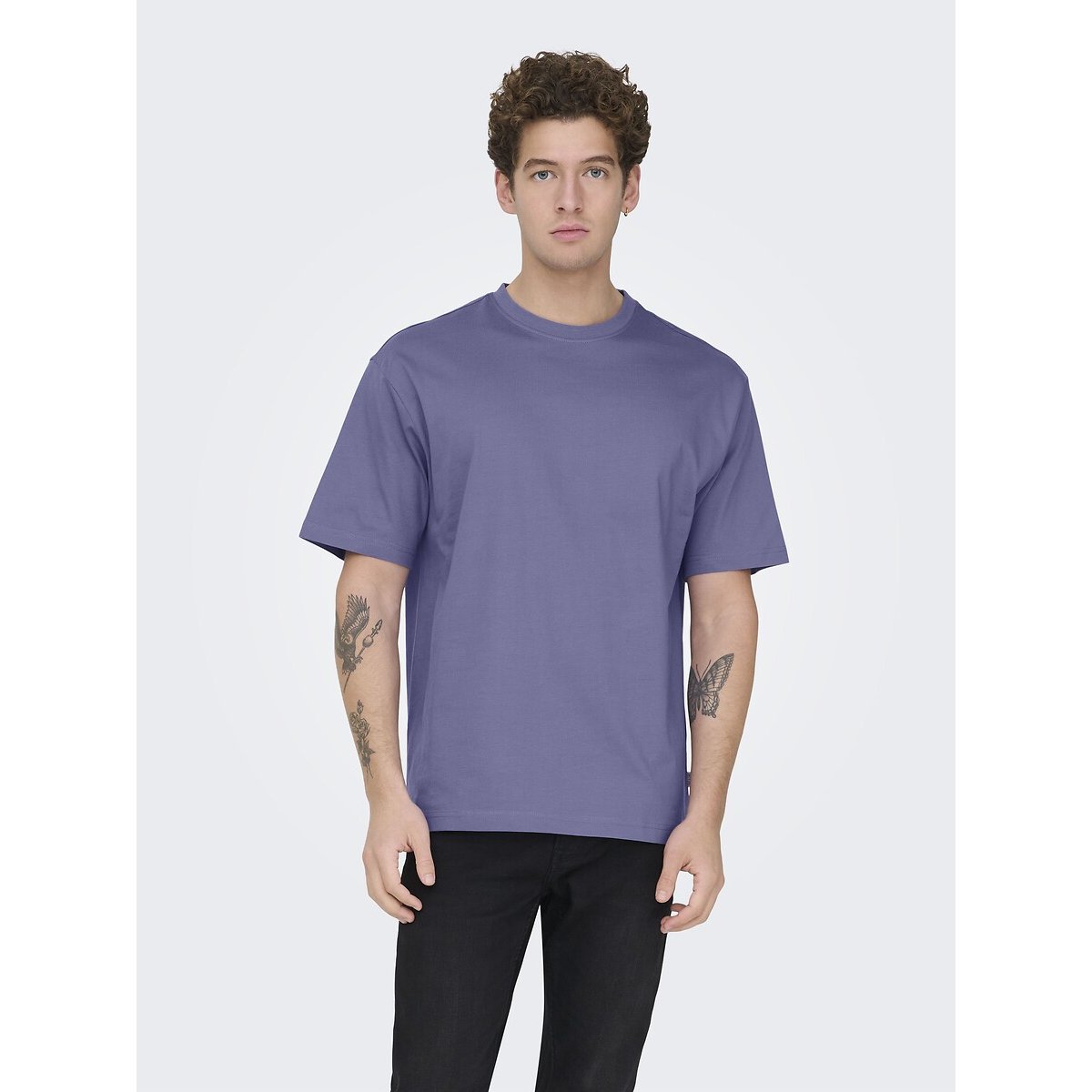 T-shirt ampia girocollo viola, ONLY & SONS