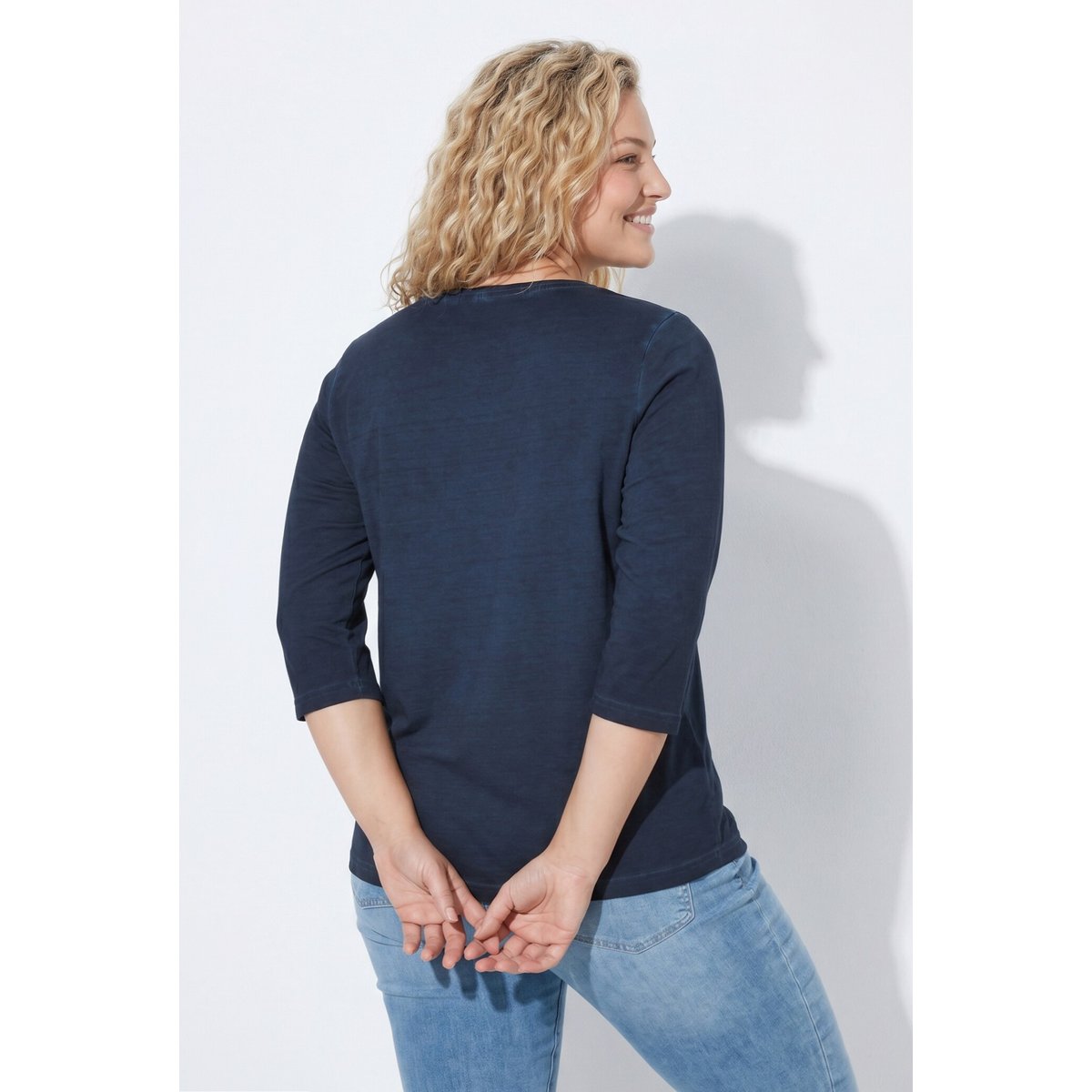T-shirt coupe Classic Fit, coutures claires marine, ULLA POPKEN