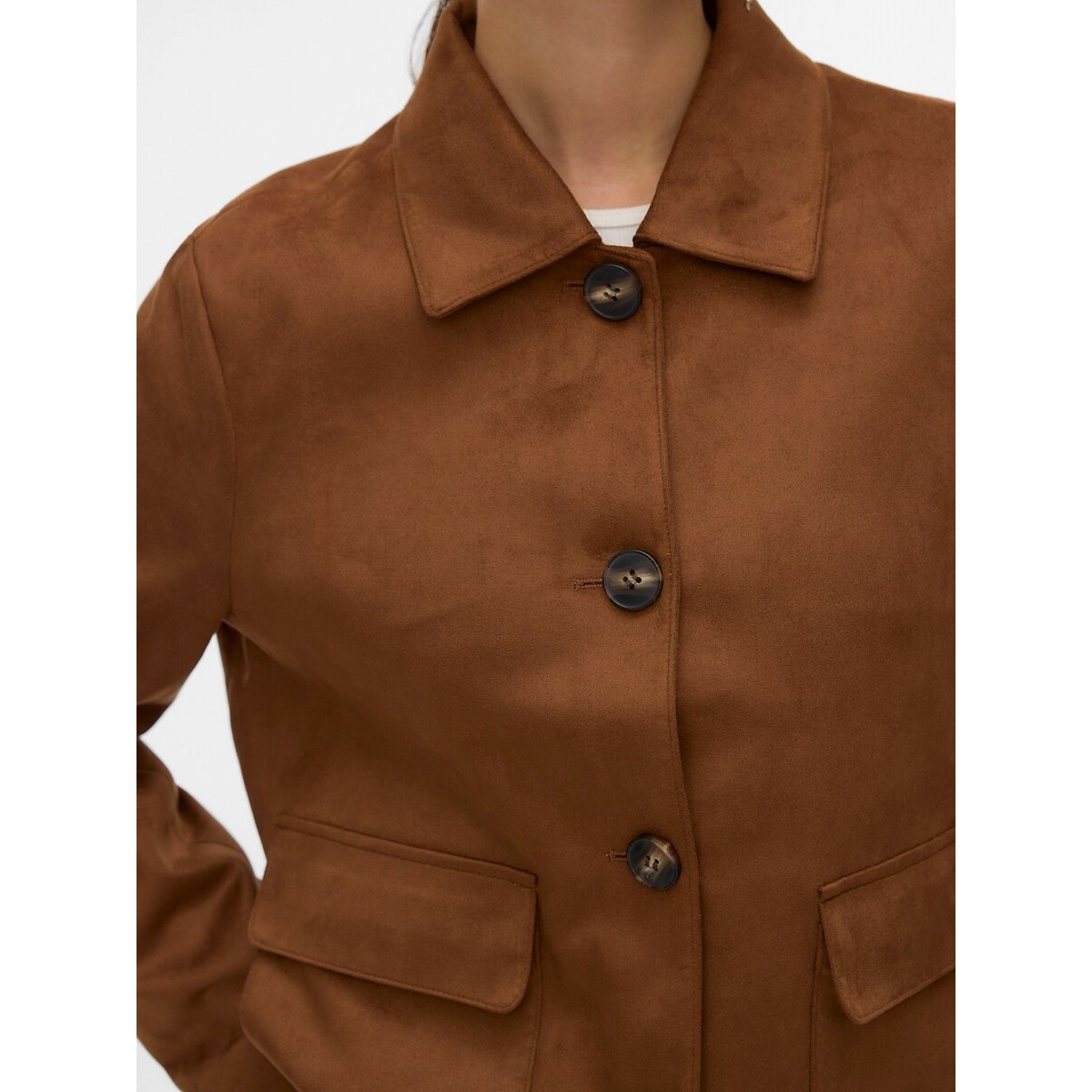 Veste en suédine avec poches, col polo cognac, VERO MODA