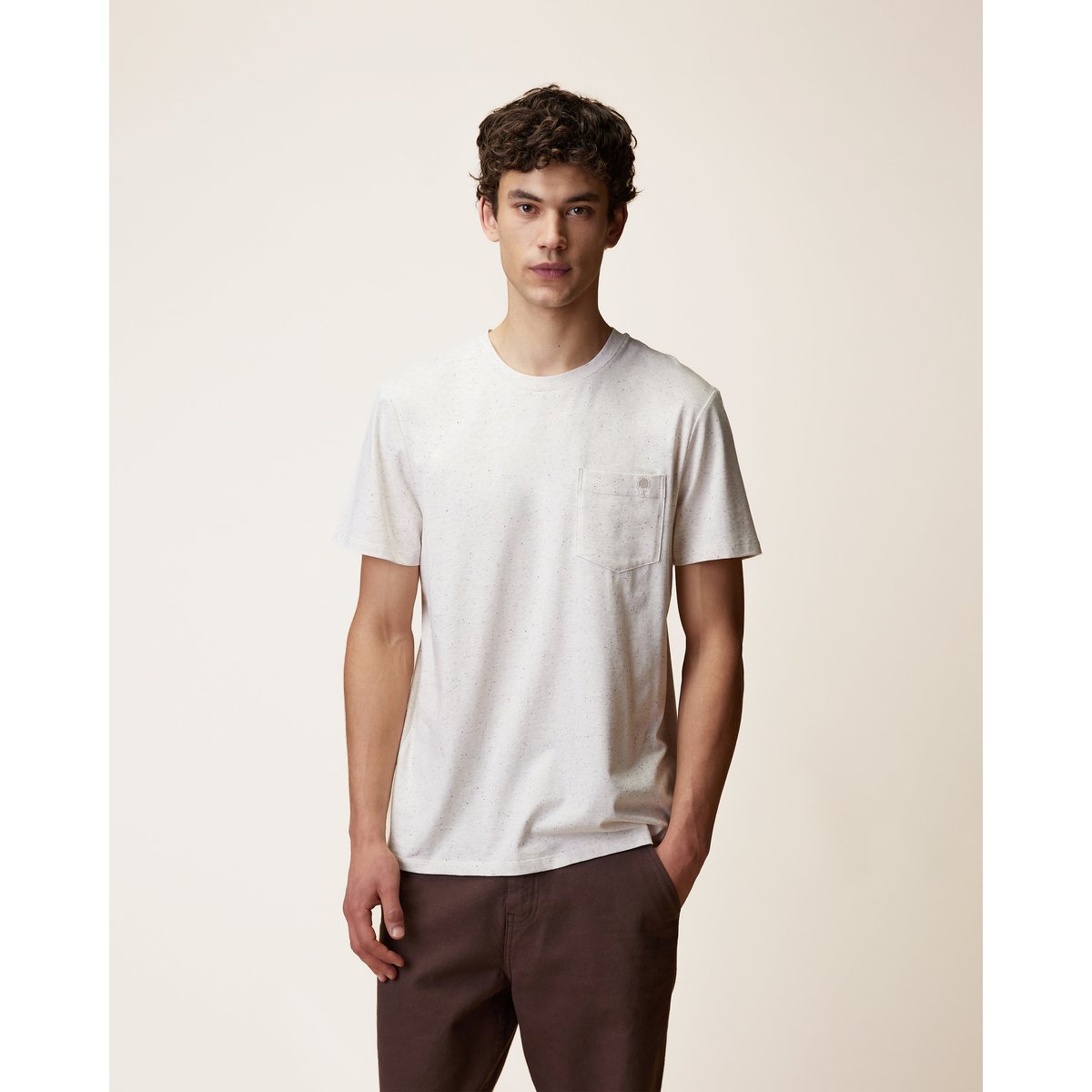 T-shirt en maille écru et bleu marine, FAGUO