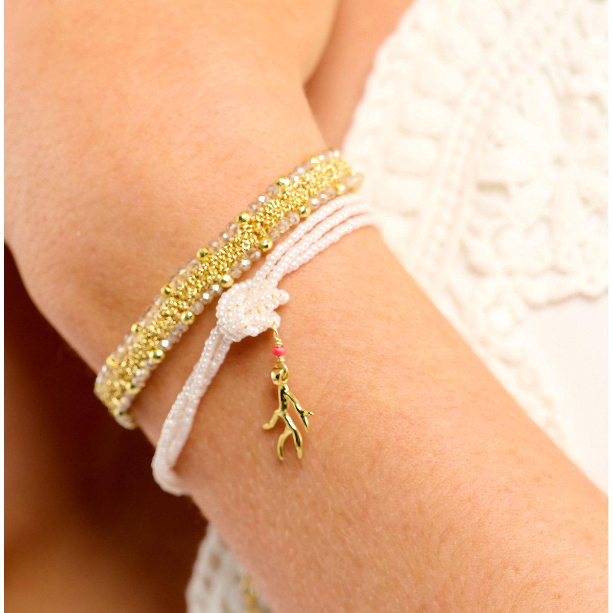 Bracelet réglable perles avec pendentif MISIMA blanc, HIPANEMA