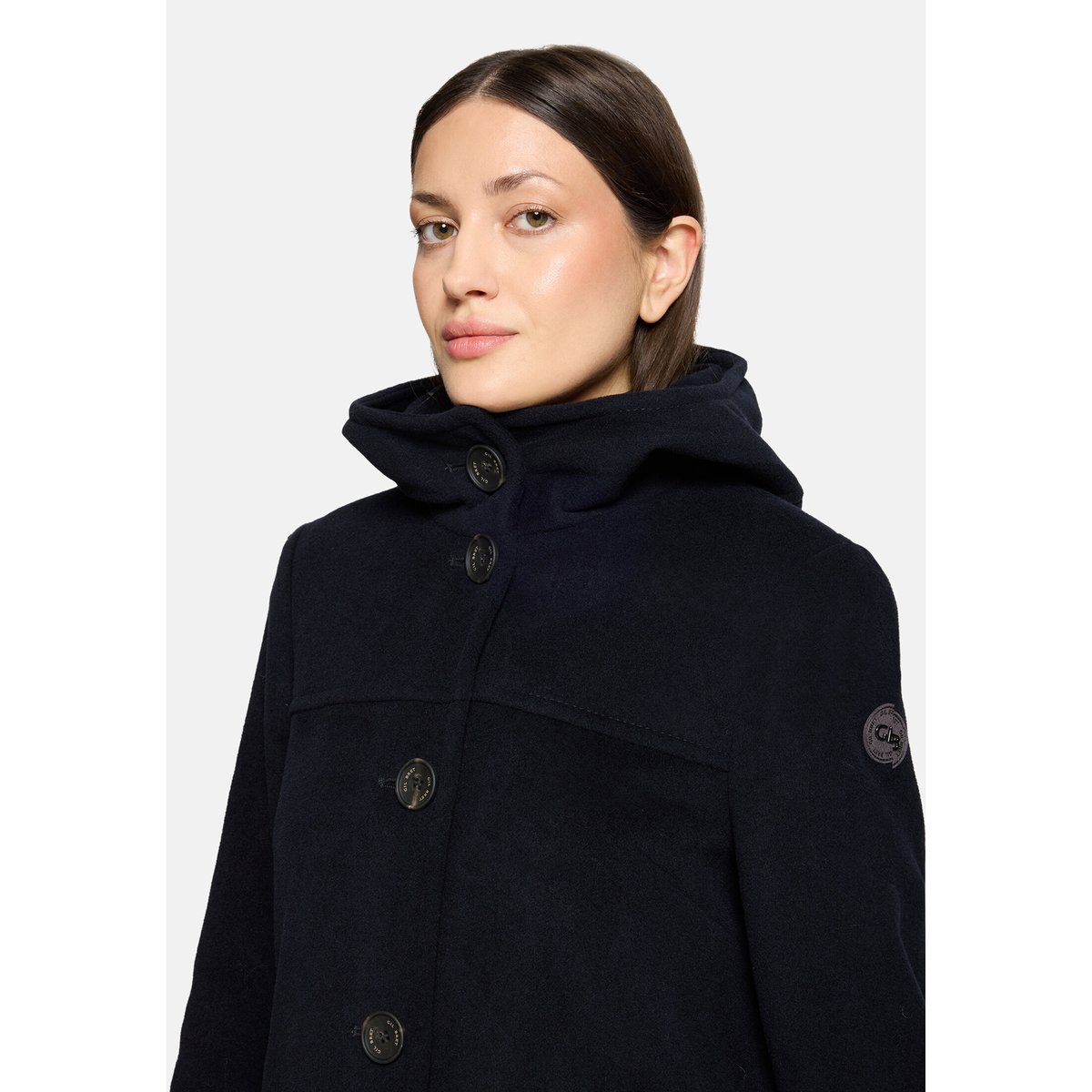 Veste en laine à capuche bleu foncé, GIL BRET
