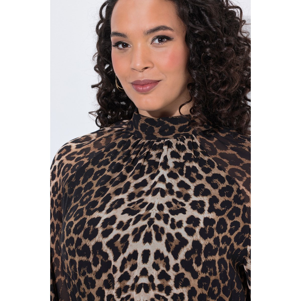 Robe midi motif léopard, coupe évasée chameau, ULLA POPKEN