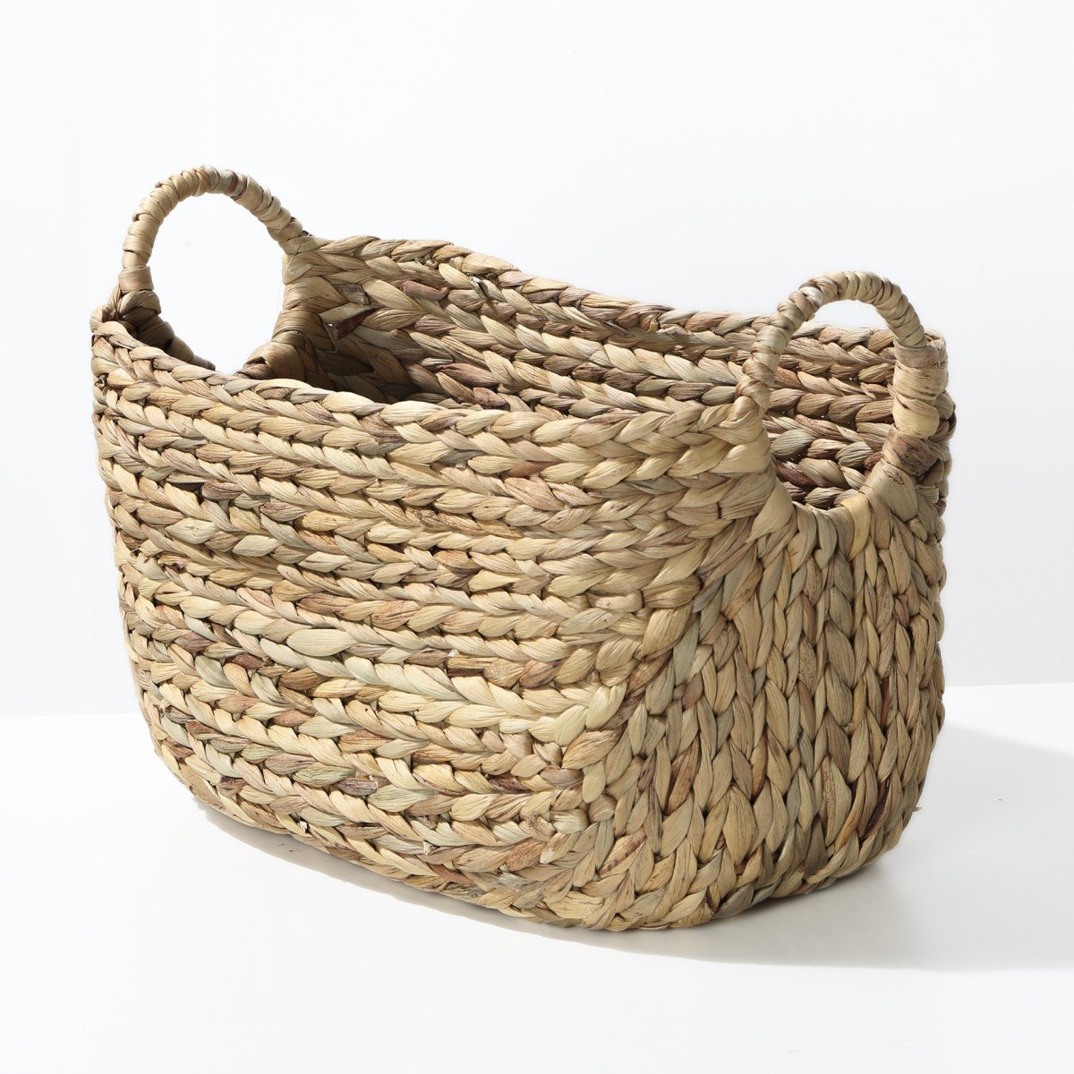 Panier en Jacinthe d'eau avec poignées - L40xP23xH26 beige, CALICOSY