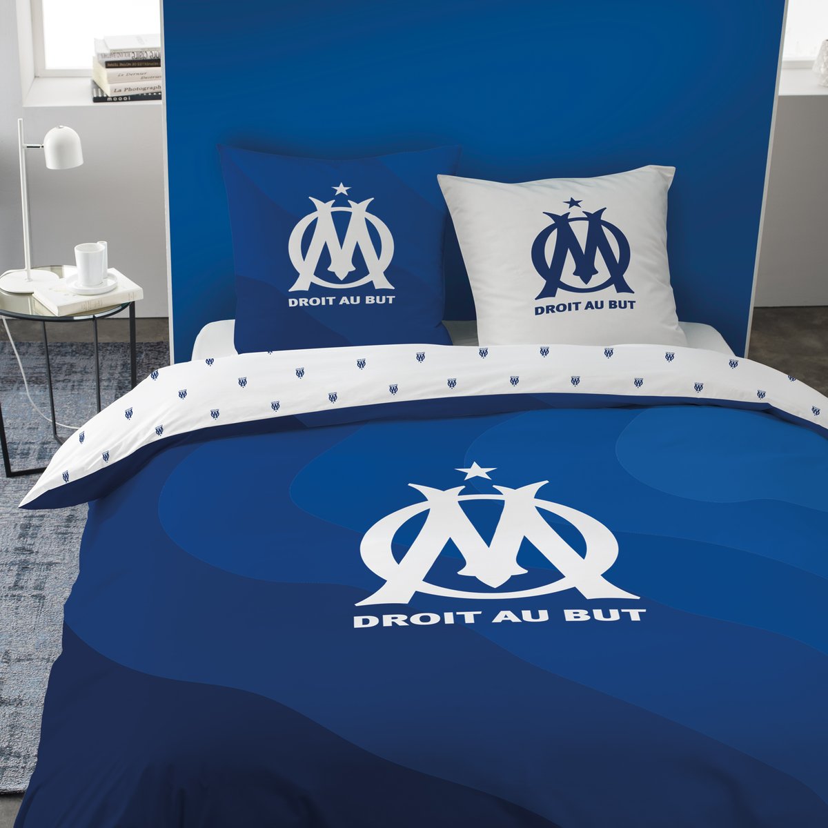 Parure de lit 100% Coton, OM ONDEBLUE bleu, OLYMPIQUE DE MARSEILLE