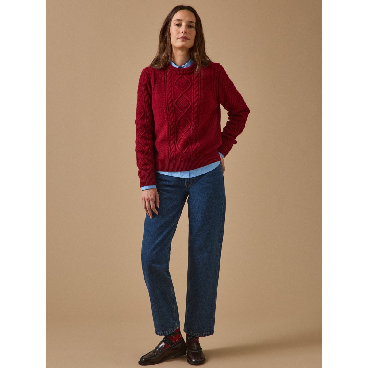 Pull torsades col rond cerise fonce, CYRILLUS