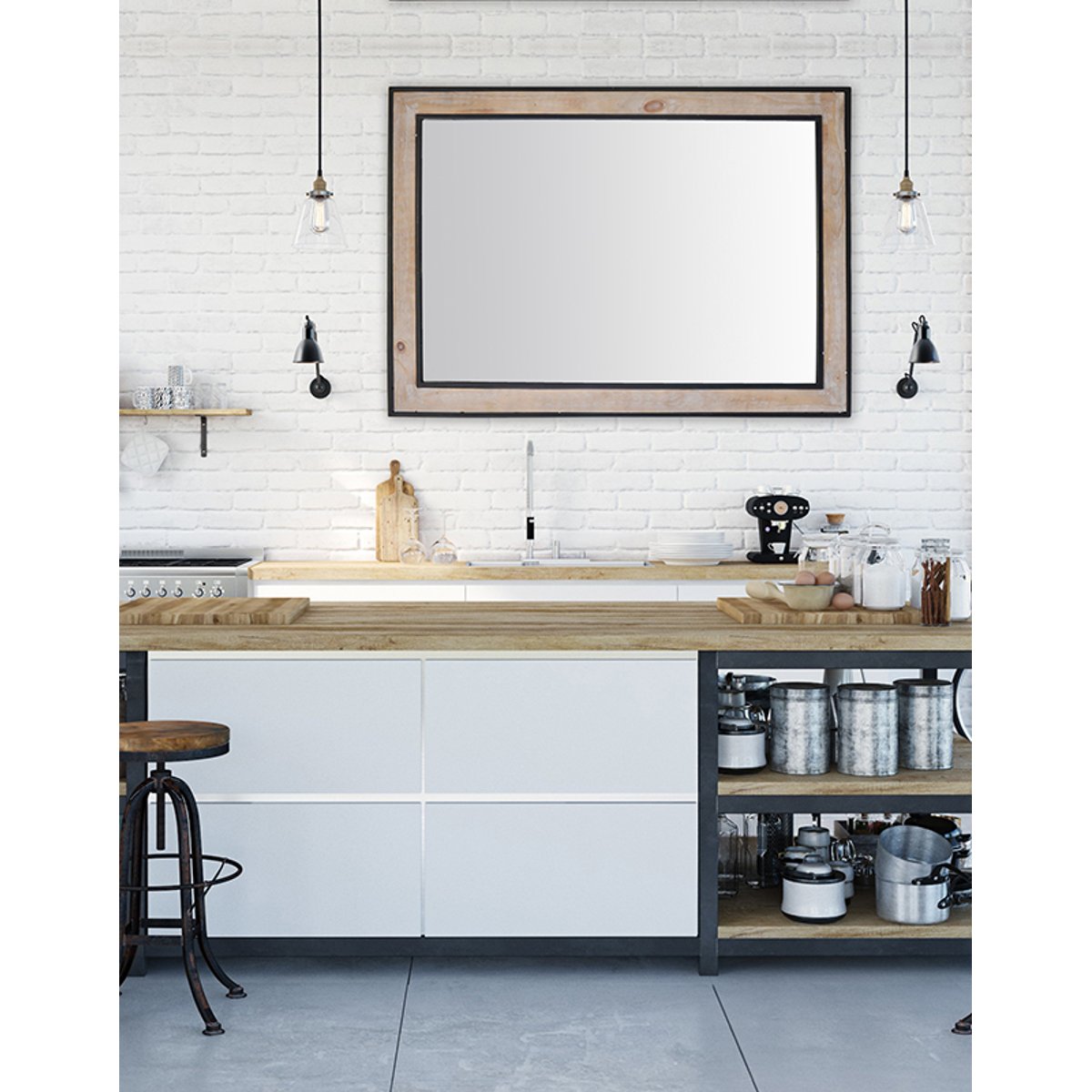 Miroir rectangle en bois et métal 73x103cm beige, EMDE