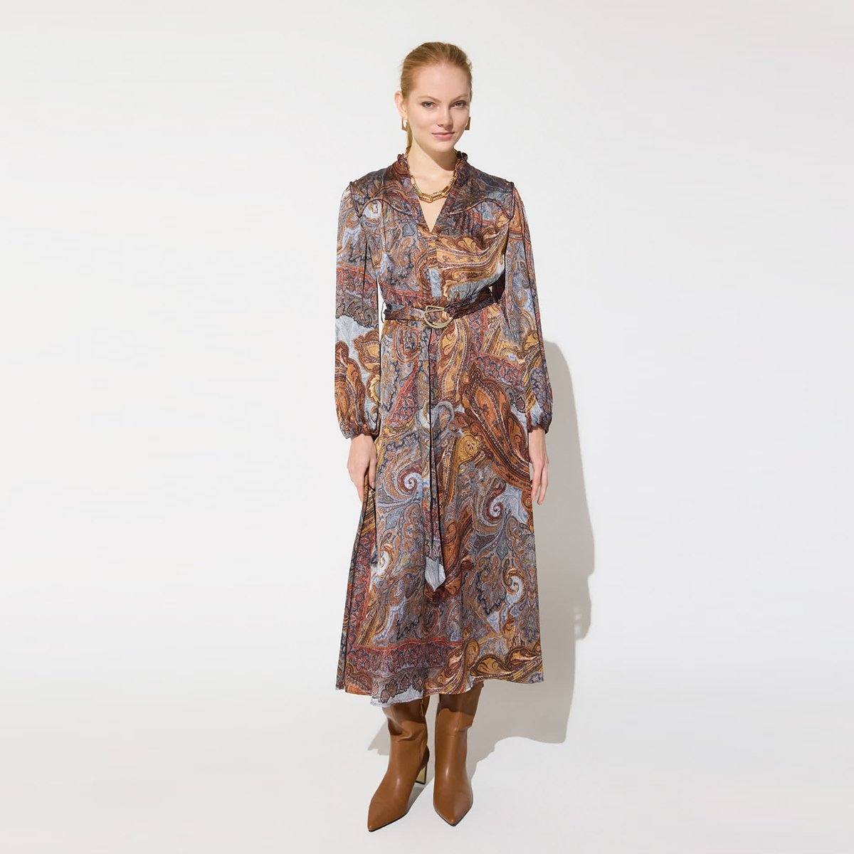 Robe midi bohème imprimé paisley bleu, LOLA CASADEMUNT